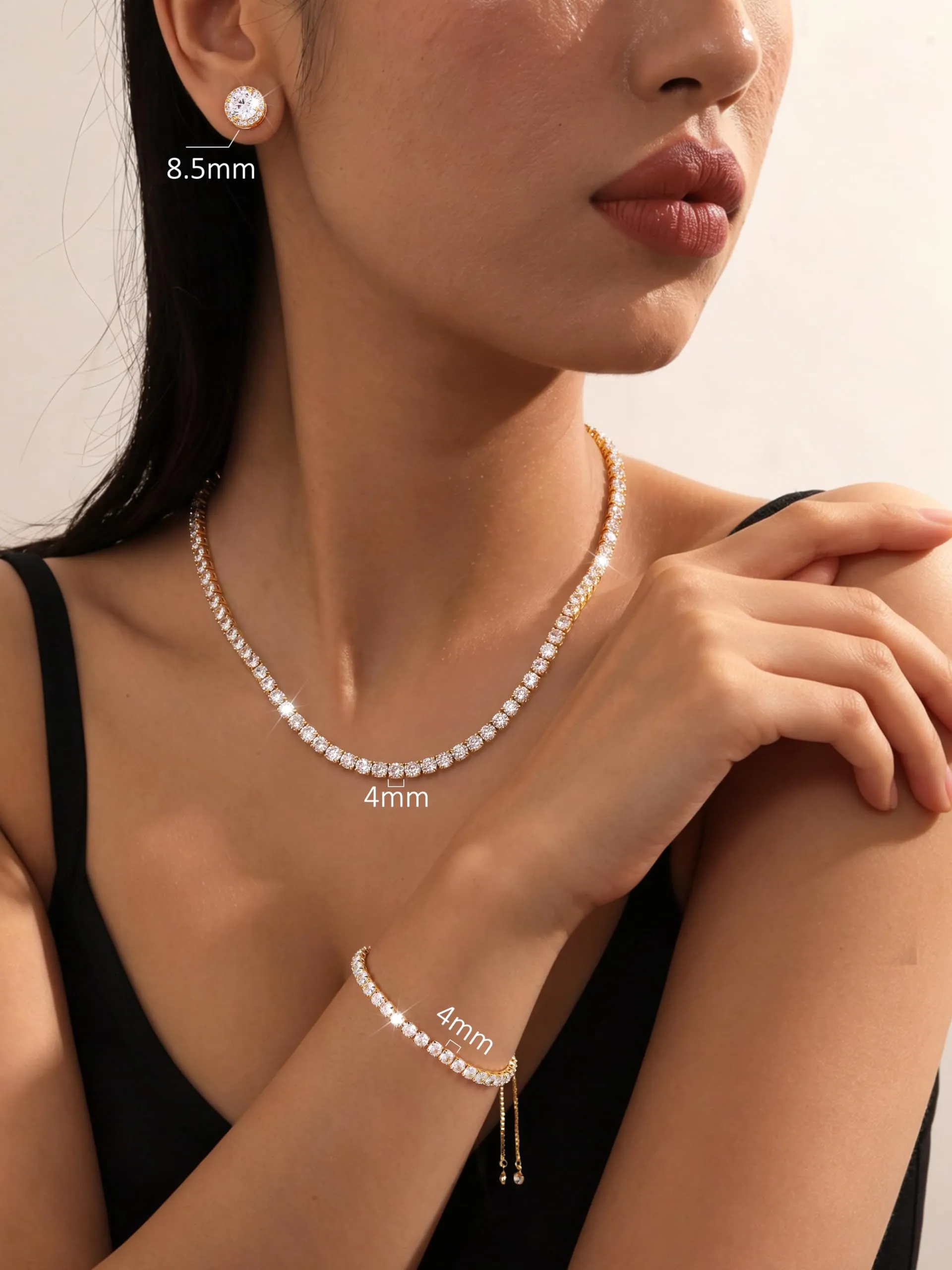 Diamday Set di Gioielli in Argento 925 con Collana Tennis, Bracciale e Orecchini a Lobo - immagine 5