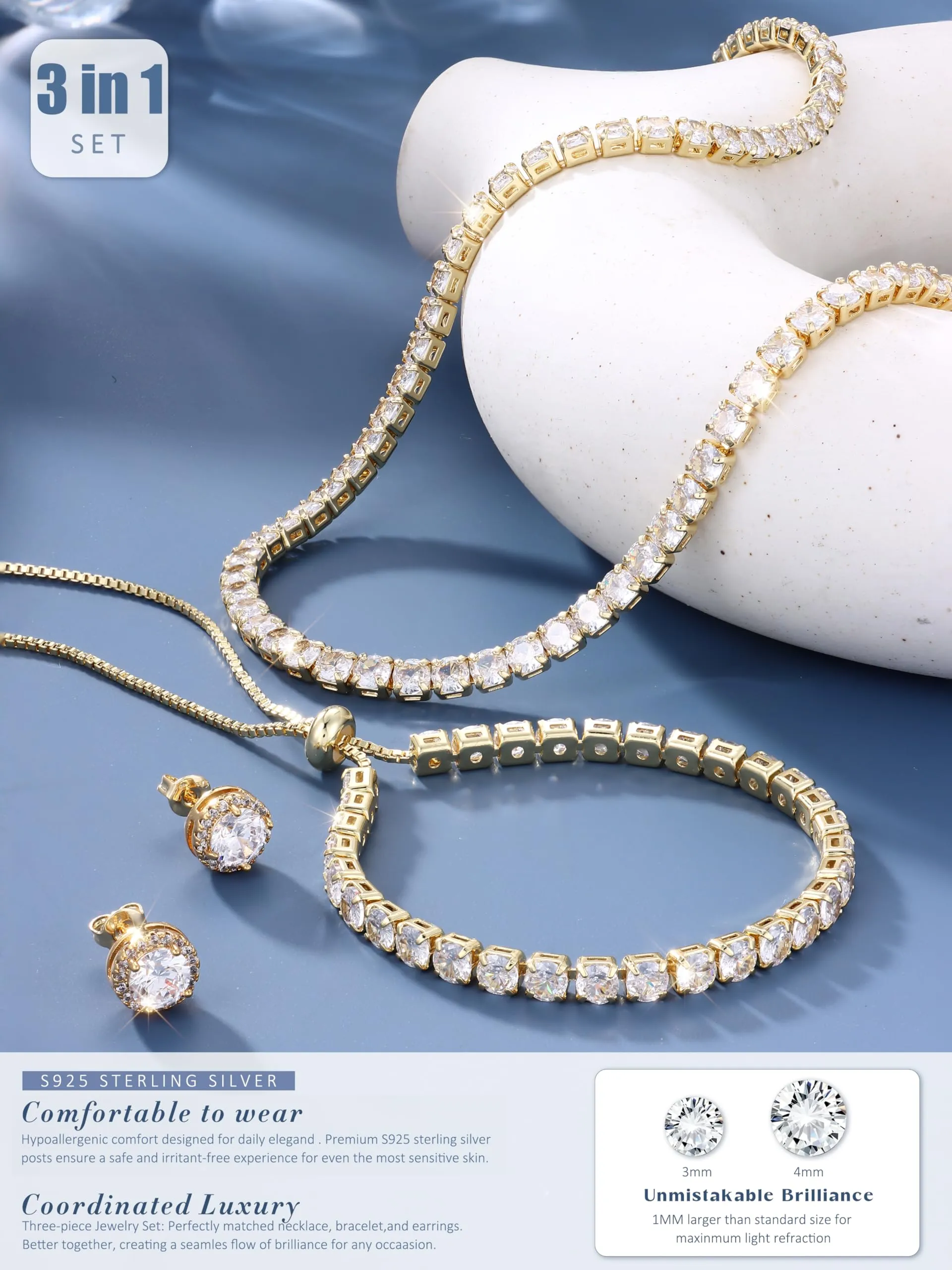 Diamday Set di Gioielli in Argento 925 con Collana Tennis, Bracciale e Orecchini a Lobo - immagine 6