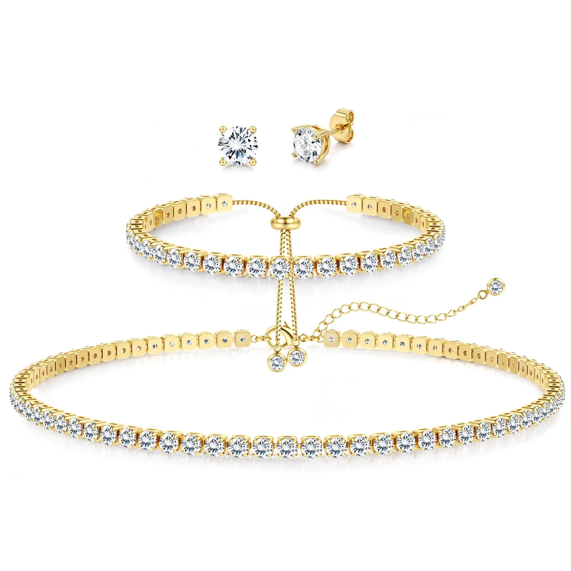 Diamday Set di Gioielli in Argento 925 con Zirconi Cubici, Collana Tennis, Bracciale e Orecchini a Lobo - immagine 1