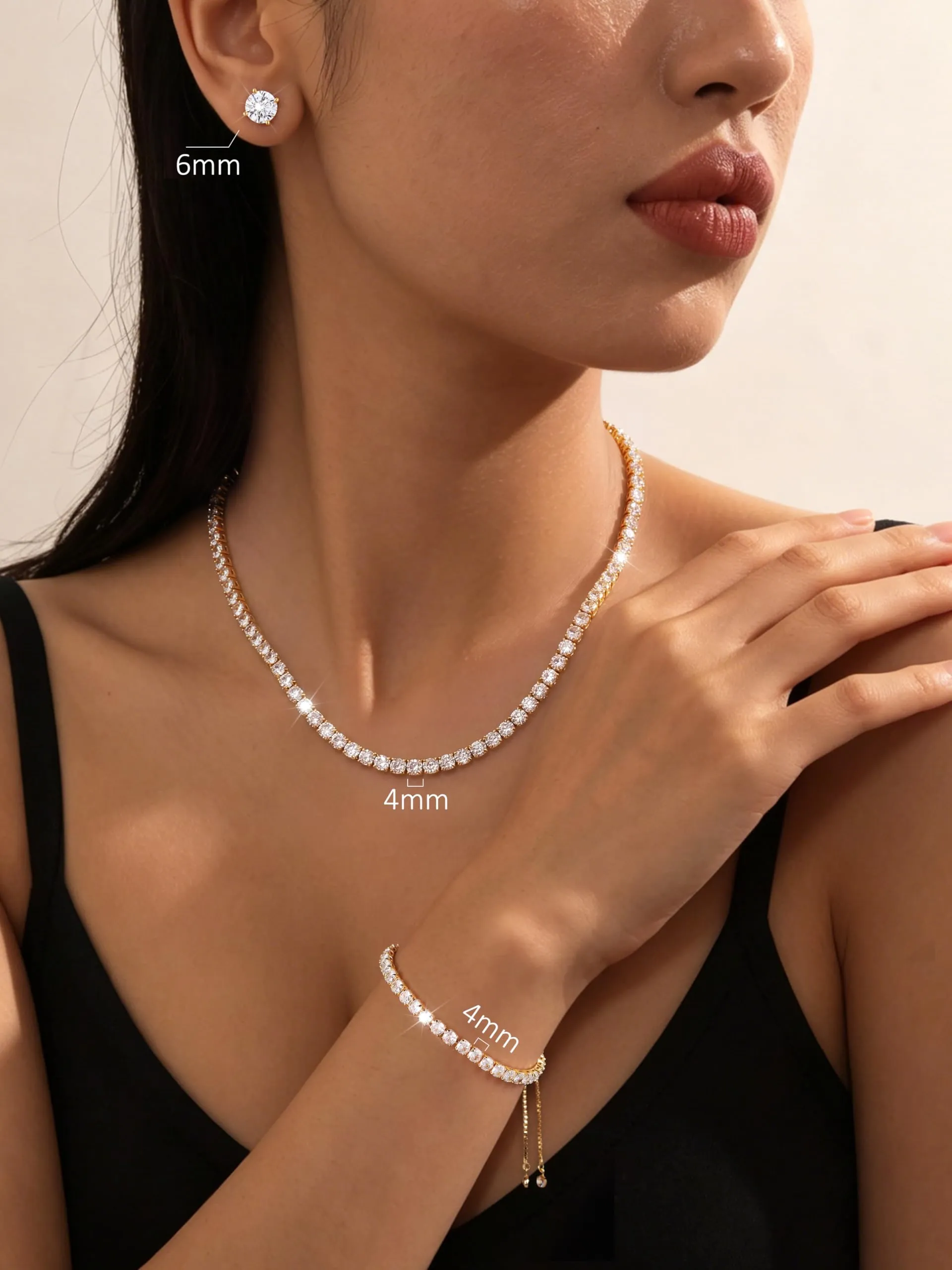 Diamday Set di Gioielli in Argento 925 con Zirconi Cubici, Collana Tennis, Bracciale e Orecchini a Lobo - immagine 5