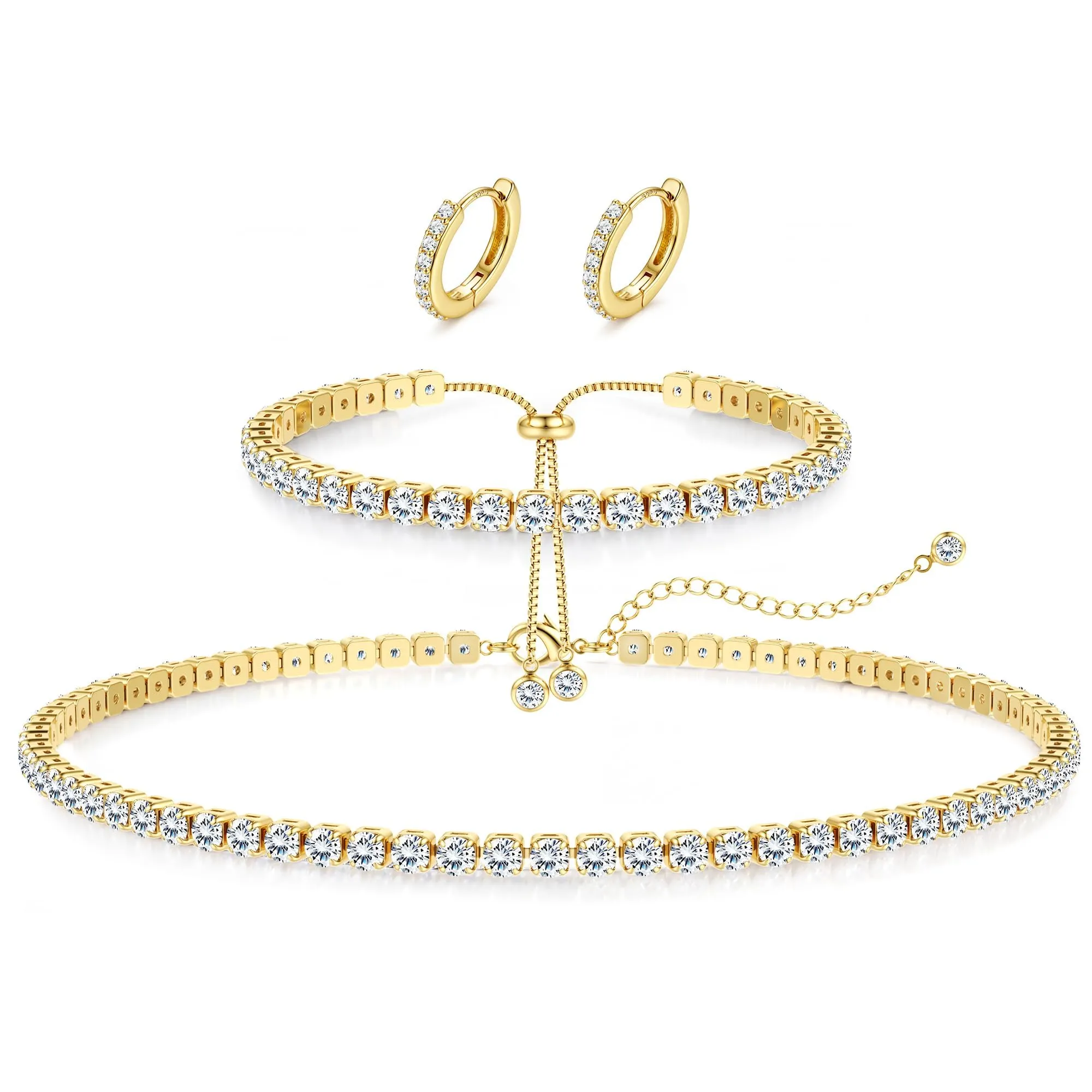 Diamday Set di Gioielli in Argento 925 con Zirconi Cubici, Collana Tennis, Bracciale e Orecchini a Lobo - immagine 1