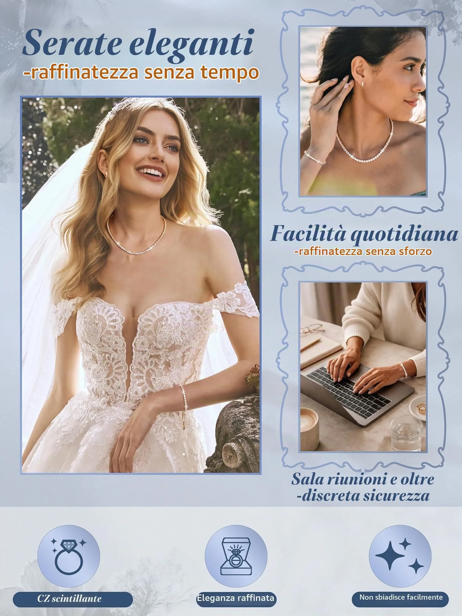 Diamday Set di Gioielli in Argento 925 con Zirconi Cubici, Collana Tennis, Bracciale e Orecchini a Lobo - immagine 2