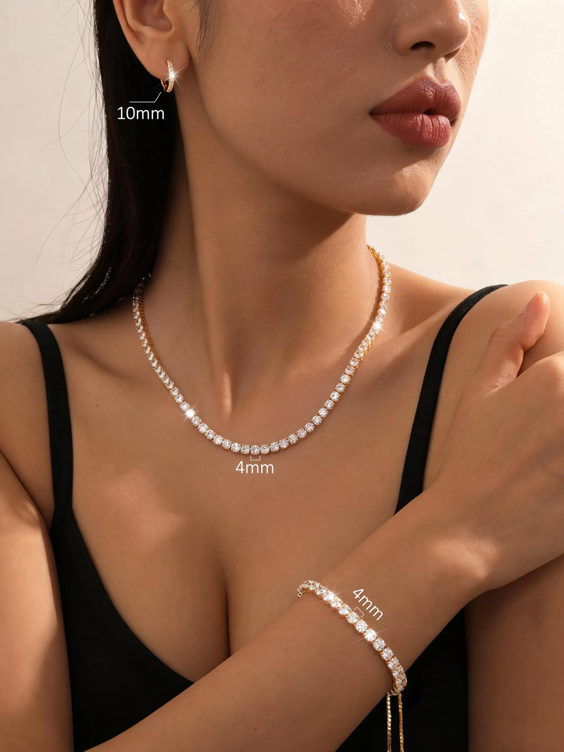 Diamday Set di Gioielli in Argento 925 con Zirconi Cubici, Collana Tennis, Bracciale e Orecchini a Lobo - immagine 5