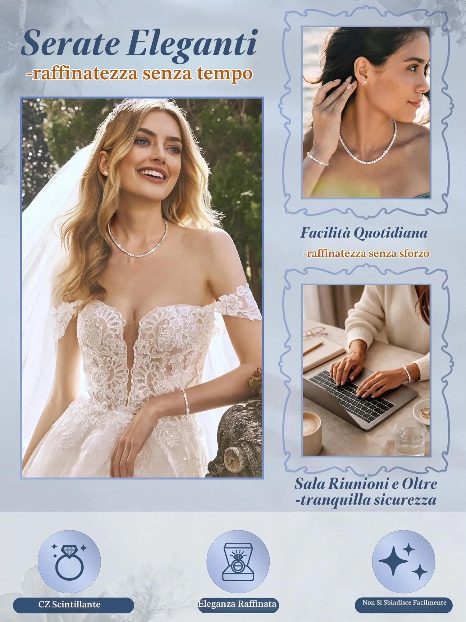 Diamday Set di Gioielli in Argento 925 con Zirconi Cubici, Collana Tennis, Bracciale e Orecchini - immagine 2