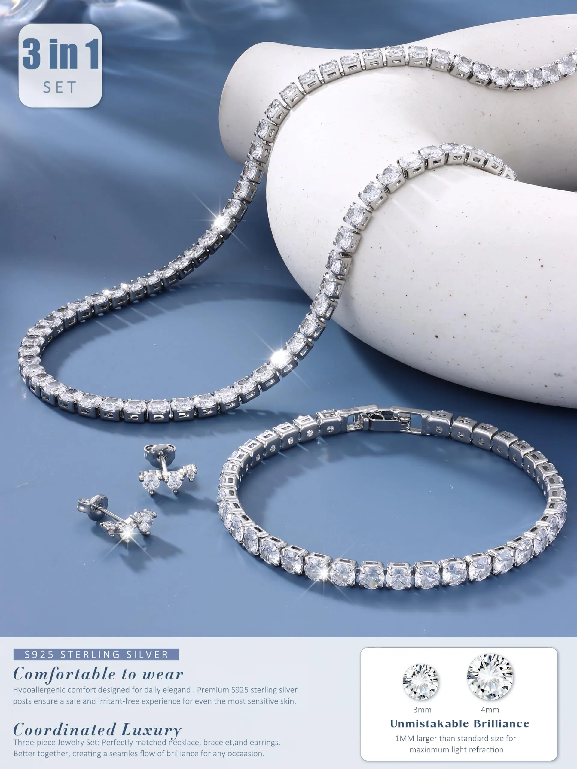 Diamday Set di Gioielli in Argento 925 con Zirconi Cubici, Collana Tennis, Bracciale e Orecchini - immagine 6
