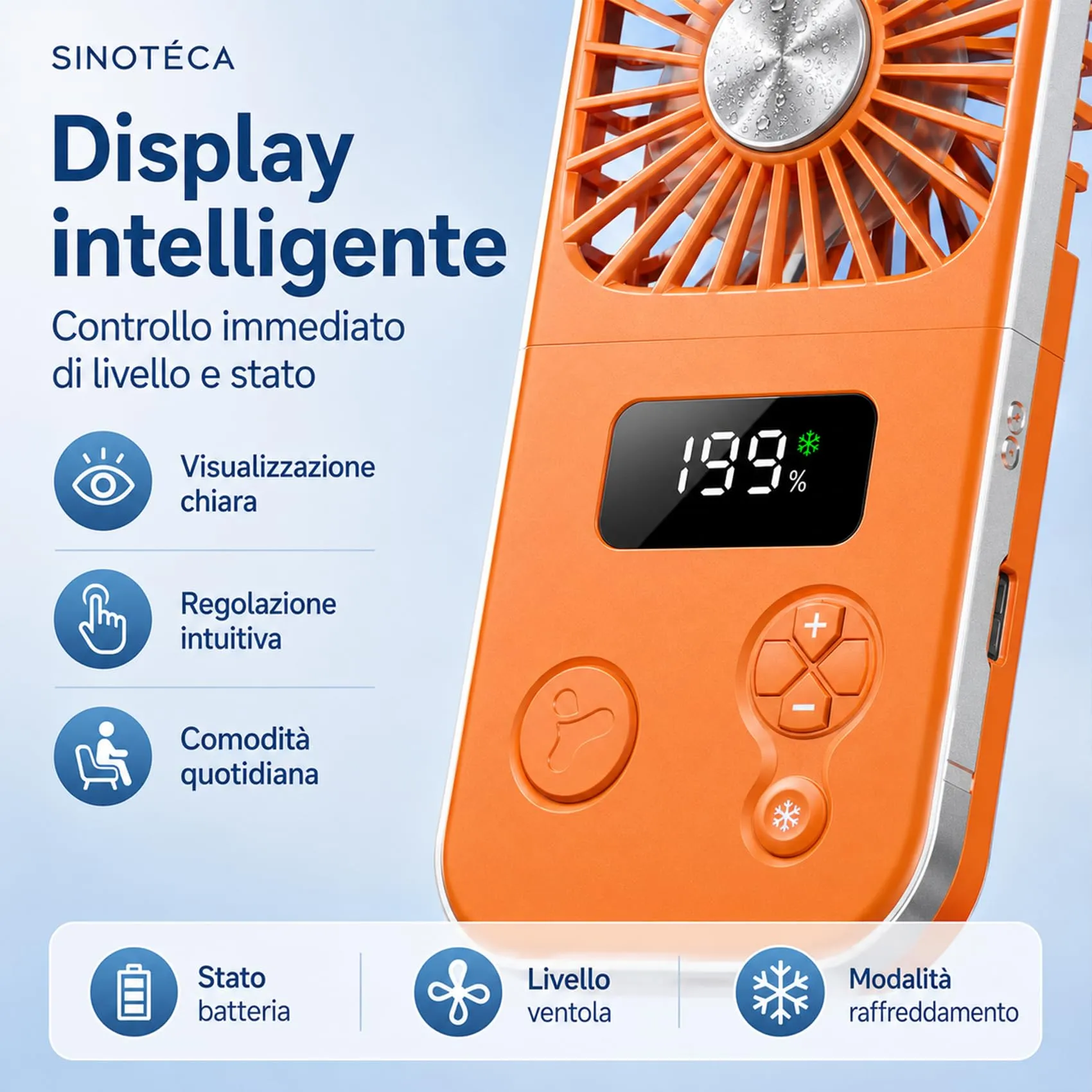 SINOTE'CA Ventilatore Portatile con Piastra Fredda, Pieghevole, USB Ricaricabile, 5 Livelli di Velocità, da Collo e da Tavolo, con Funzione Power Bank - immagine 5