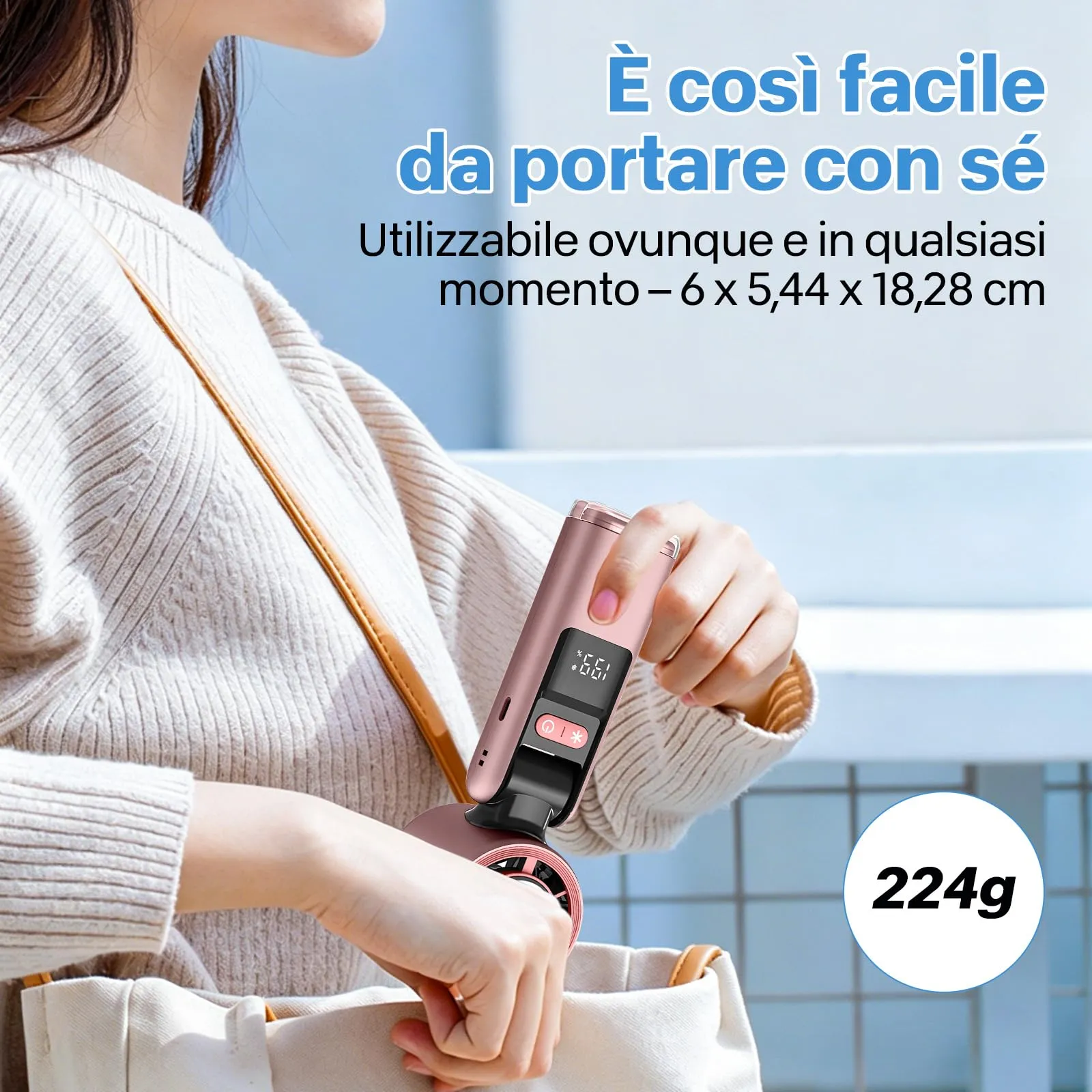 VHV Ventilatore portatile turbo a mano, 1-199 velocità, batteria 5500 mAh, display LED, pieghevole, JF138 - immagine 7