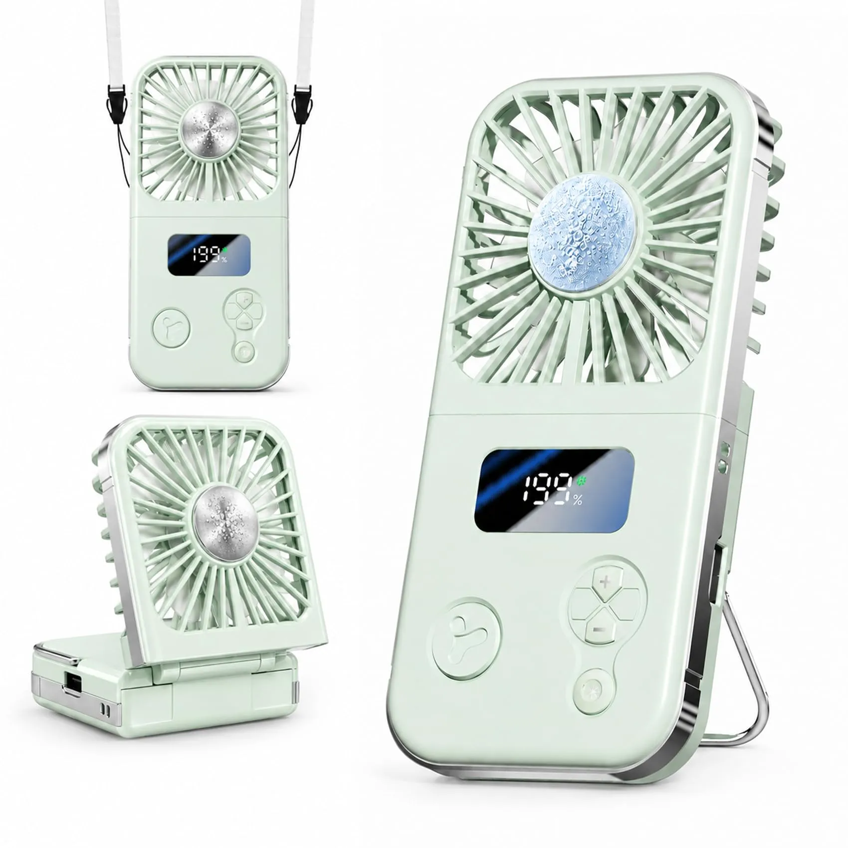 SINOTE'CA Ventilatore Portatile con Piastra Fredda, Pieghevole, USB Ricaricabile, 5 Livelli di Velocità, Funzione Power Bank - immagine 1