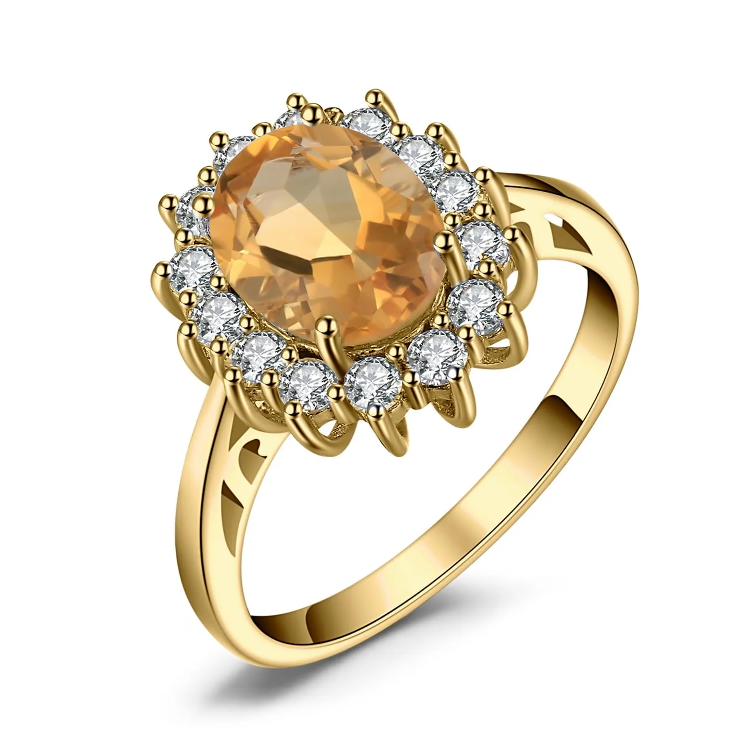 JewelryPalace Anello Halo Donna placcato oro giallo 14K Citrine Colored Nano Crystal, Misura 18.5 - immagine 1