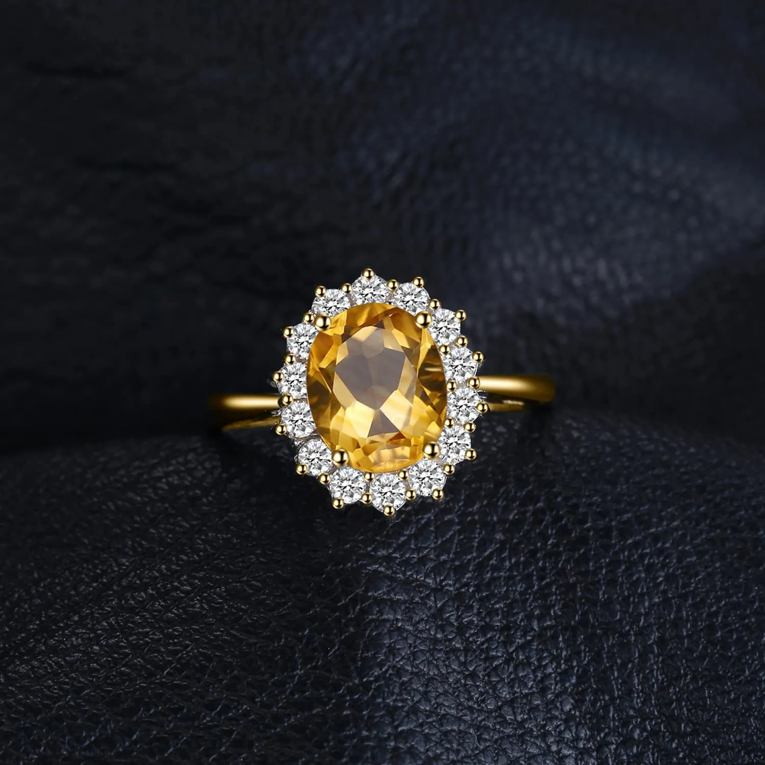 JewelryPalace Anello Halo Donna Placcato Oro Giallo 14K Citrine Colored Nano Crystal - immagine 3
