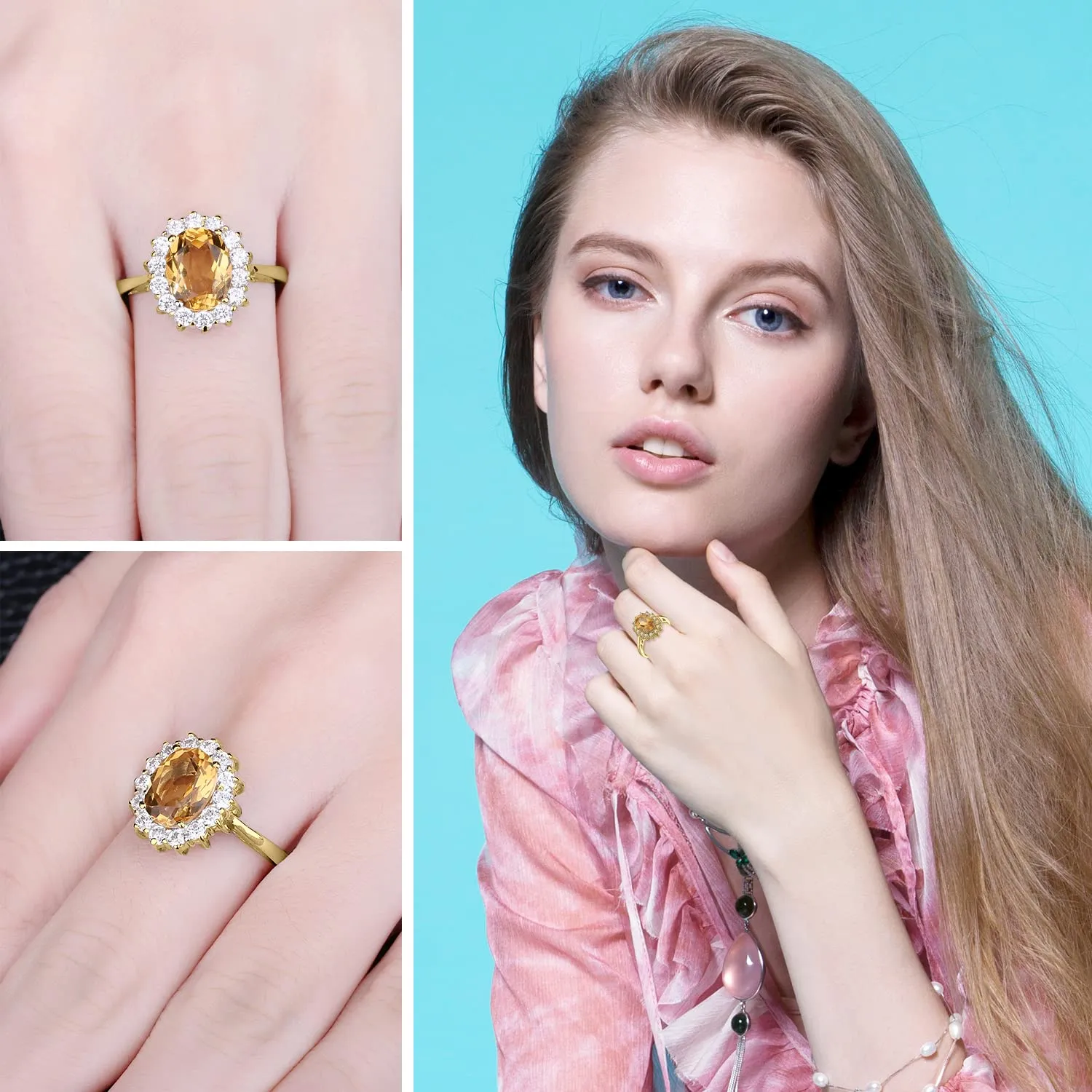 JewelryPalace Anello Halo Donna Placcato Oro Giallo 14K Citrine Colored Nano Crystal - immagine 4