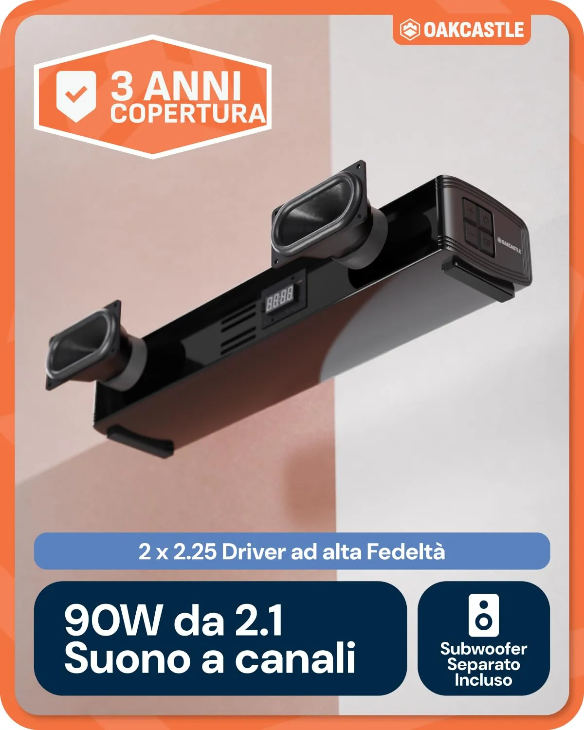 Oakcastle SB40 Xtra Soundbar 2.1 con Subwoofer Cablato 90W RMS - immagine 2