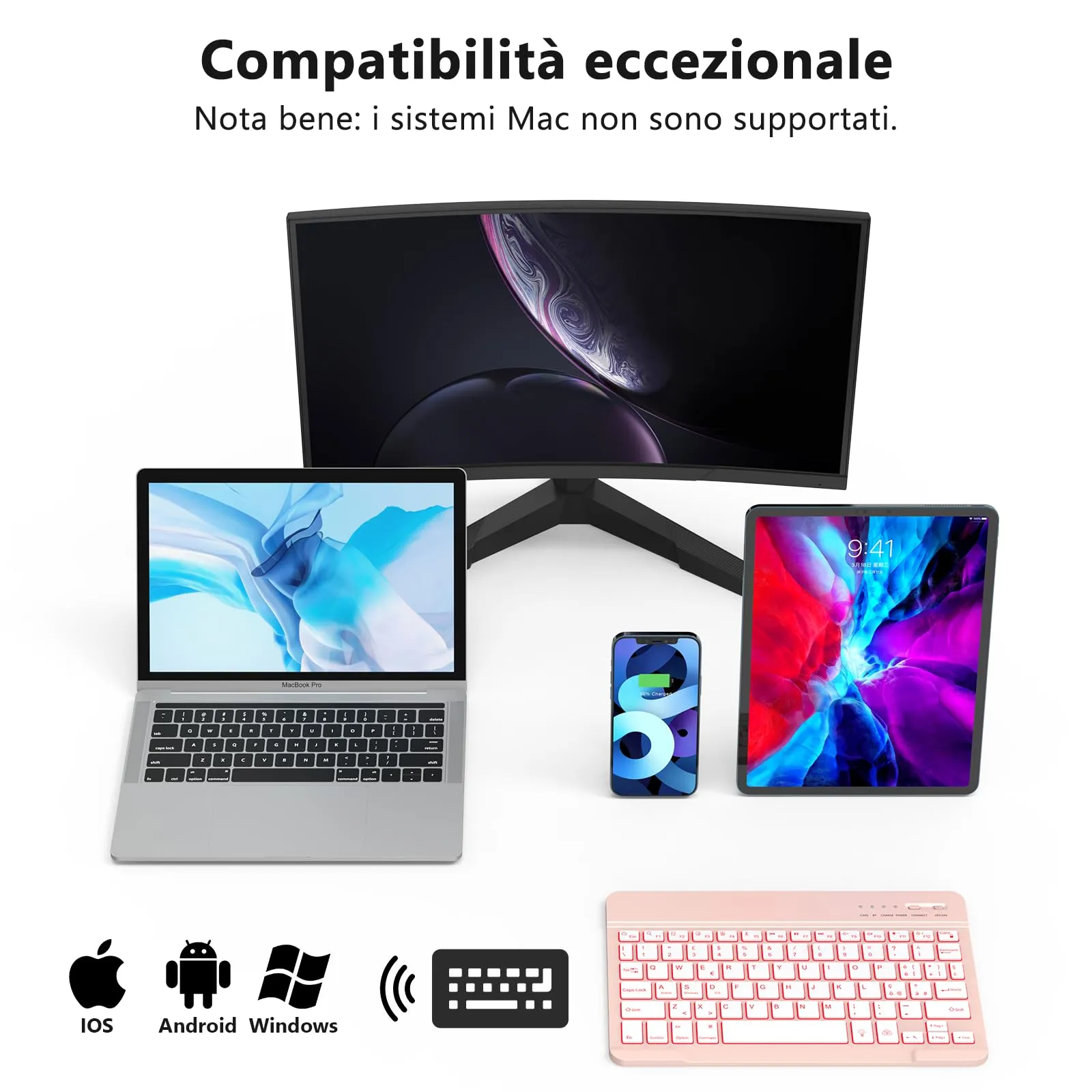 HZD Tastiera Wireless Bluetooth Universale Ultra Sottile Ricaricabile - immagine 2