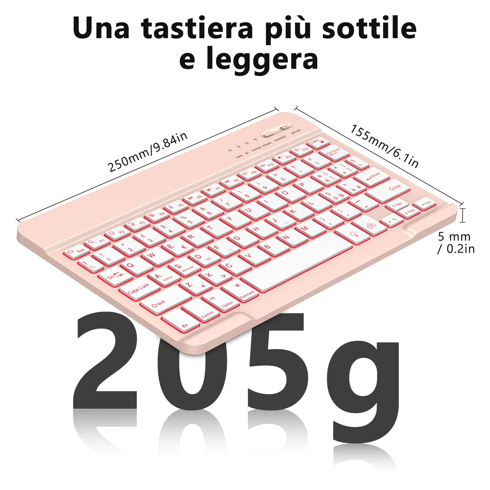 HZD Tastiera Wireless Bluetooth Universale Ultra Sottile Ricaricabile - immagine 5
