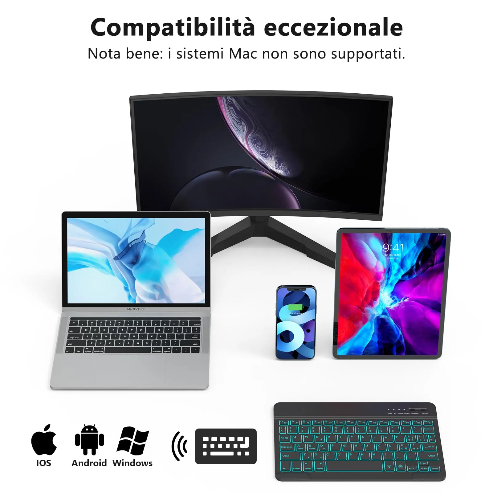 HZD Tastiera Wireless Bluetooth Universale Ultra Sottile Ricaricabile - immagine 2