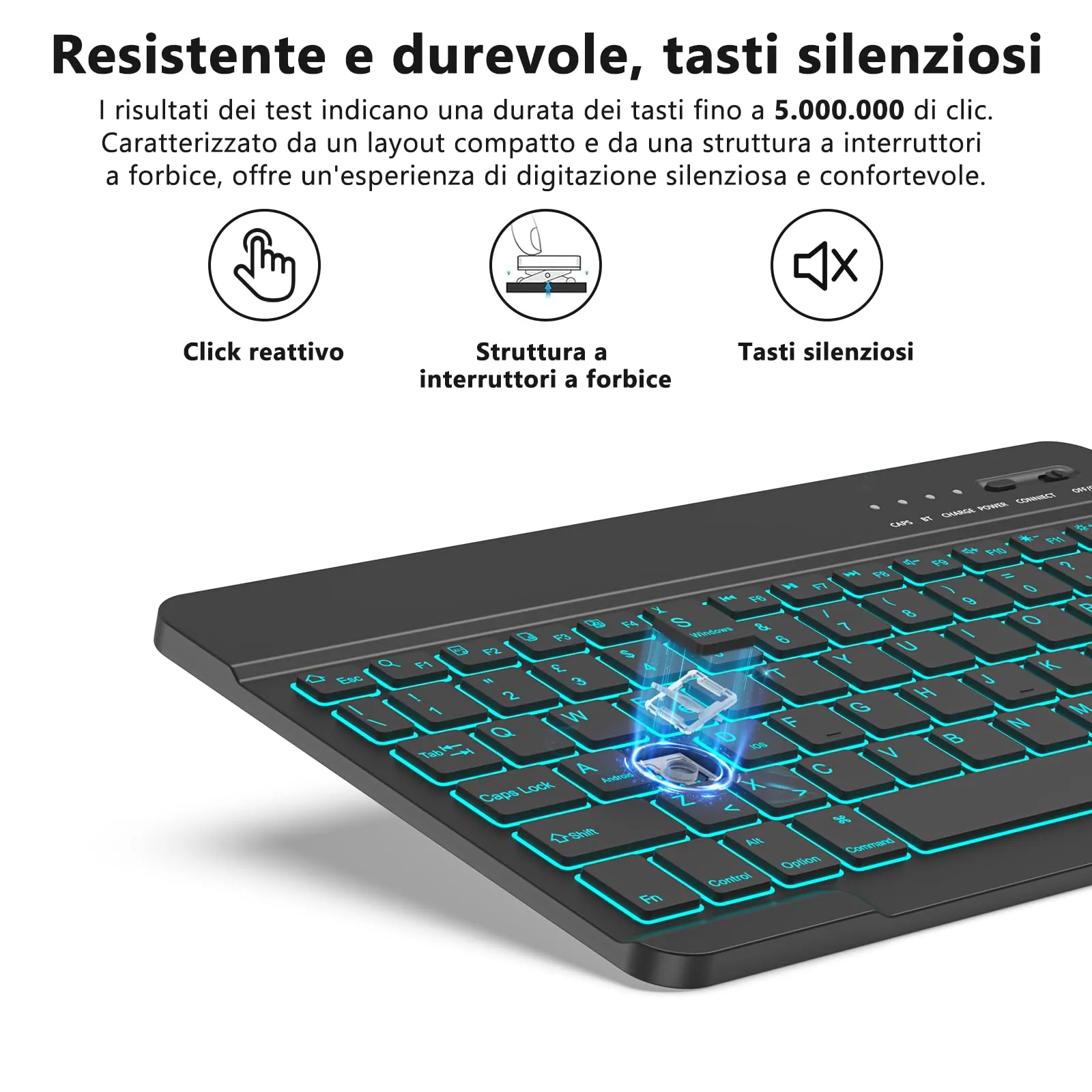 HZD Tastiera Wireless Bluetooth Universale Ultra Sottile Ricaricabile - immagine 3