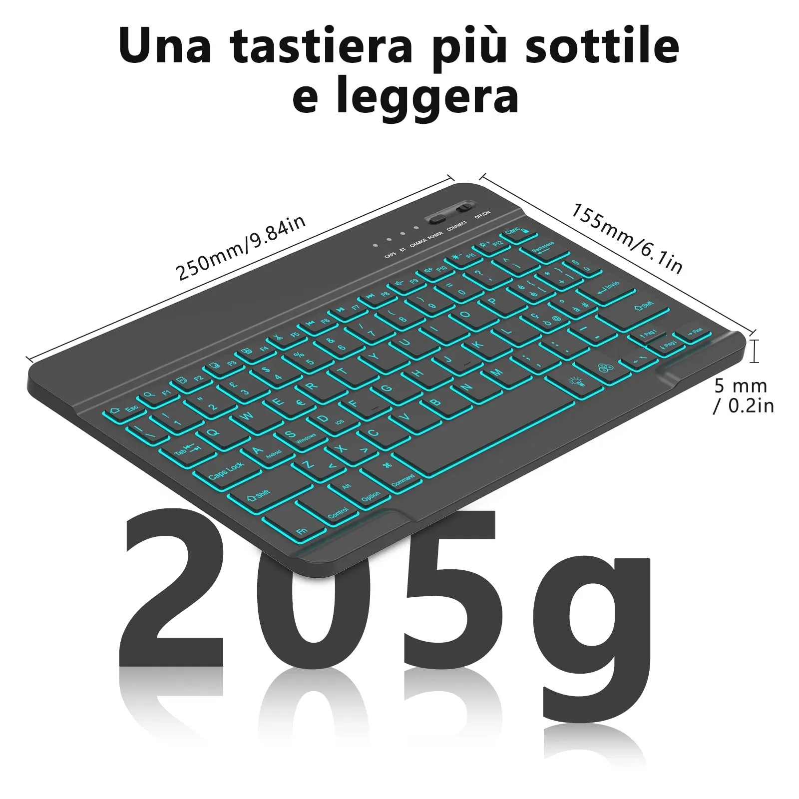 HZD Tastiera Wireless Bluetooth Universale Ultra Sottile Ricaricabile - immagine 5