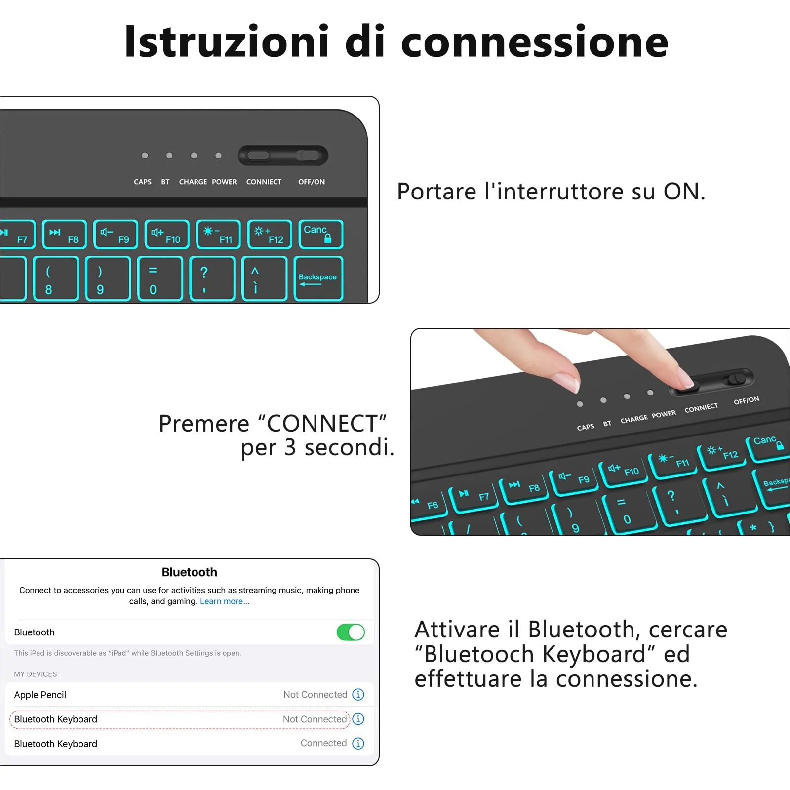 HZD Tastiera Wireless Bluetooth Universale Ultra Sottile Ricaricabile - immagine 7
