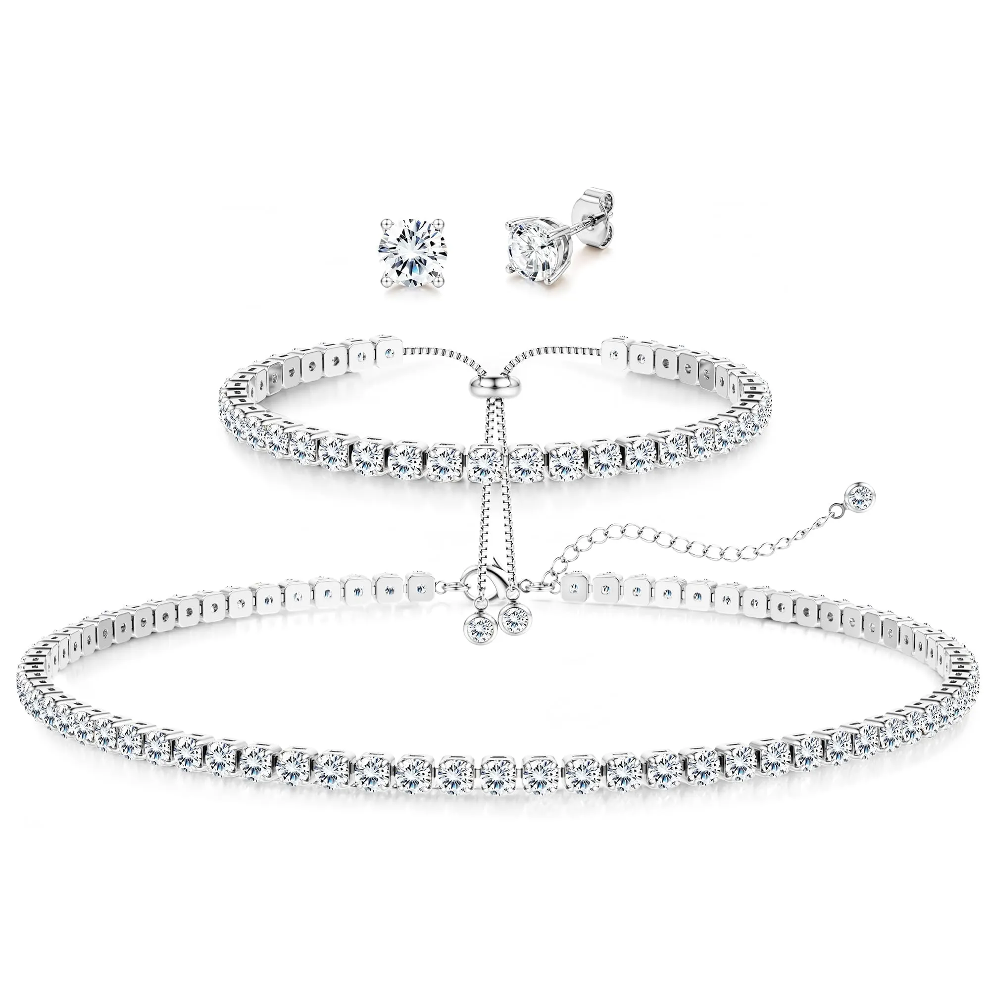 Diamday Set di Gioielli in Argento 925 con Collana Tennis, Bracciale e Orecchini a Lobo - immagine 1