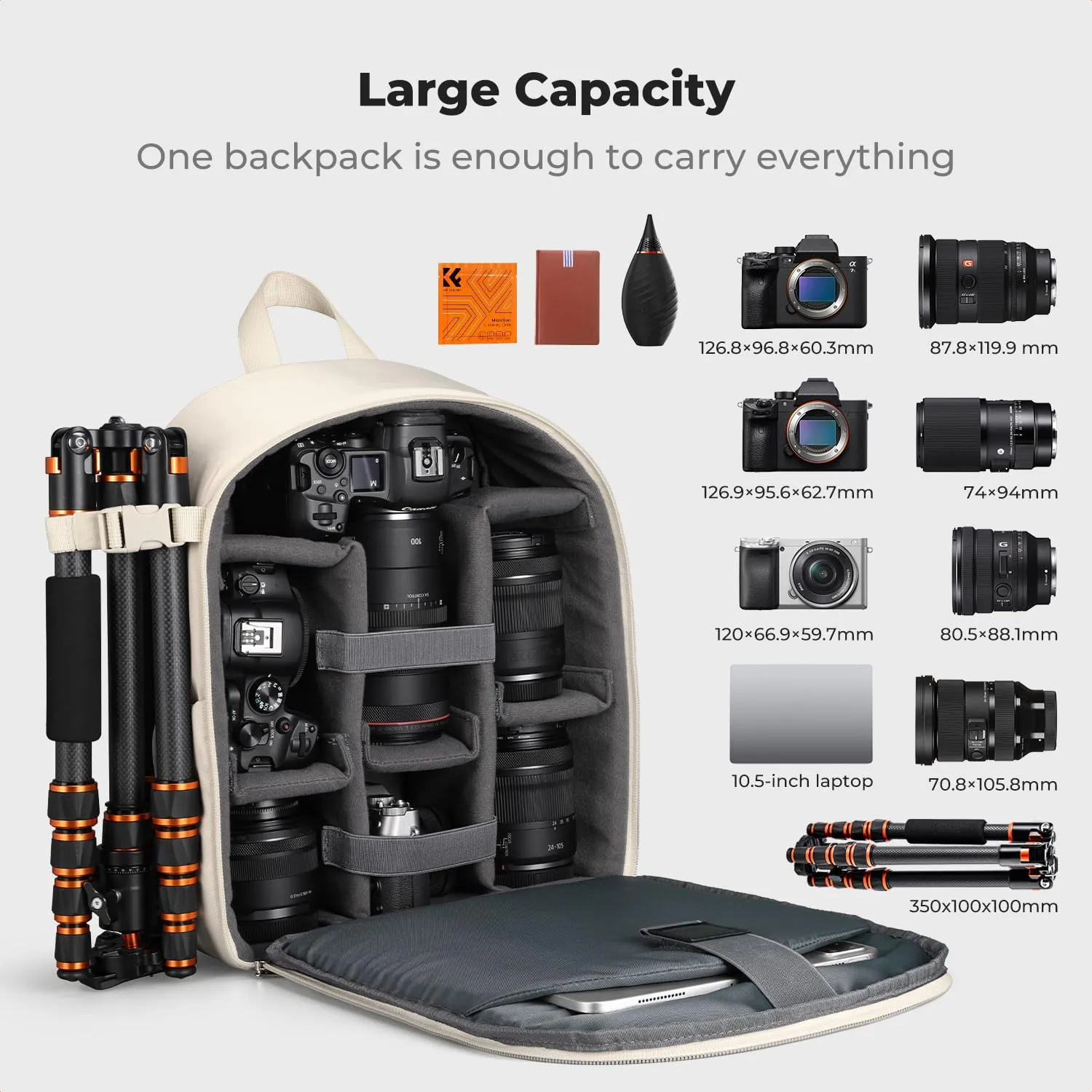 K&F CONCEPT Zaino Foto Compatto 13L Impermeabile Bianco - immagine 3