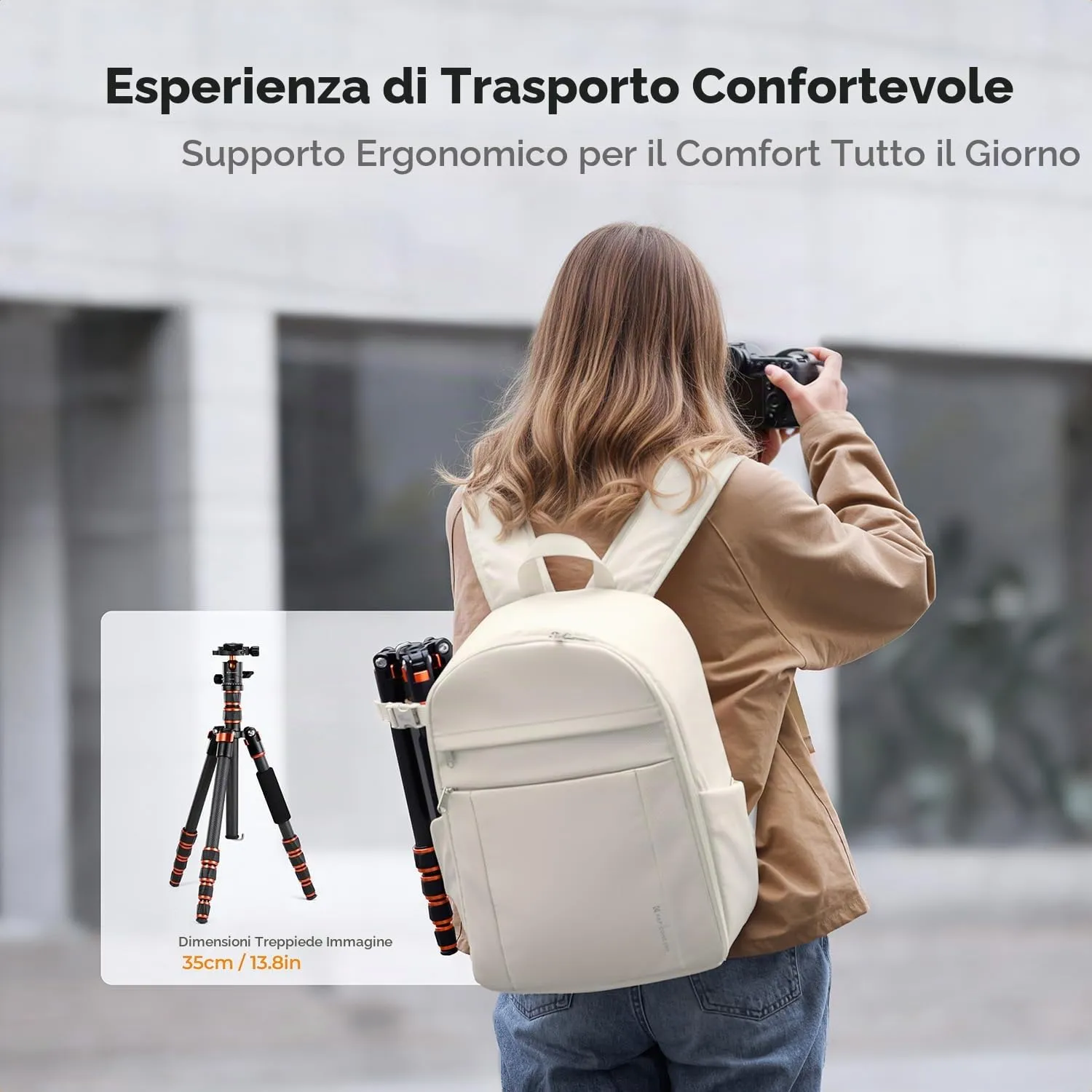 K&F CONCEPT Zaino Foto Compatto 13L Impermeabile Bianco - immagine 6