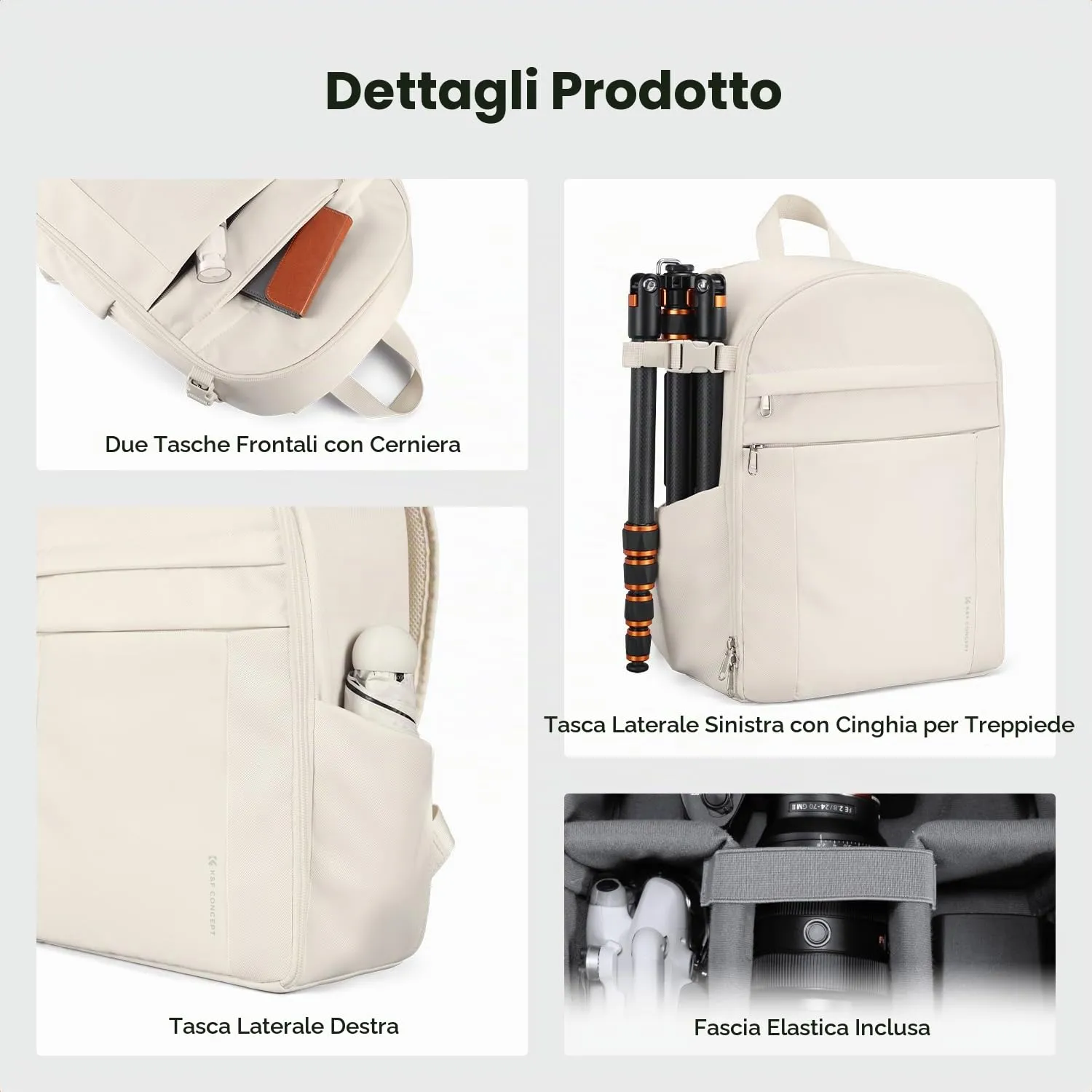 K&F CONCEPT Zaino Foto Compatto 13L Impermeabile Bianco - immagine 7