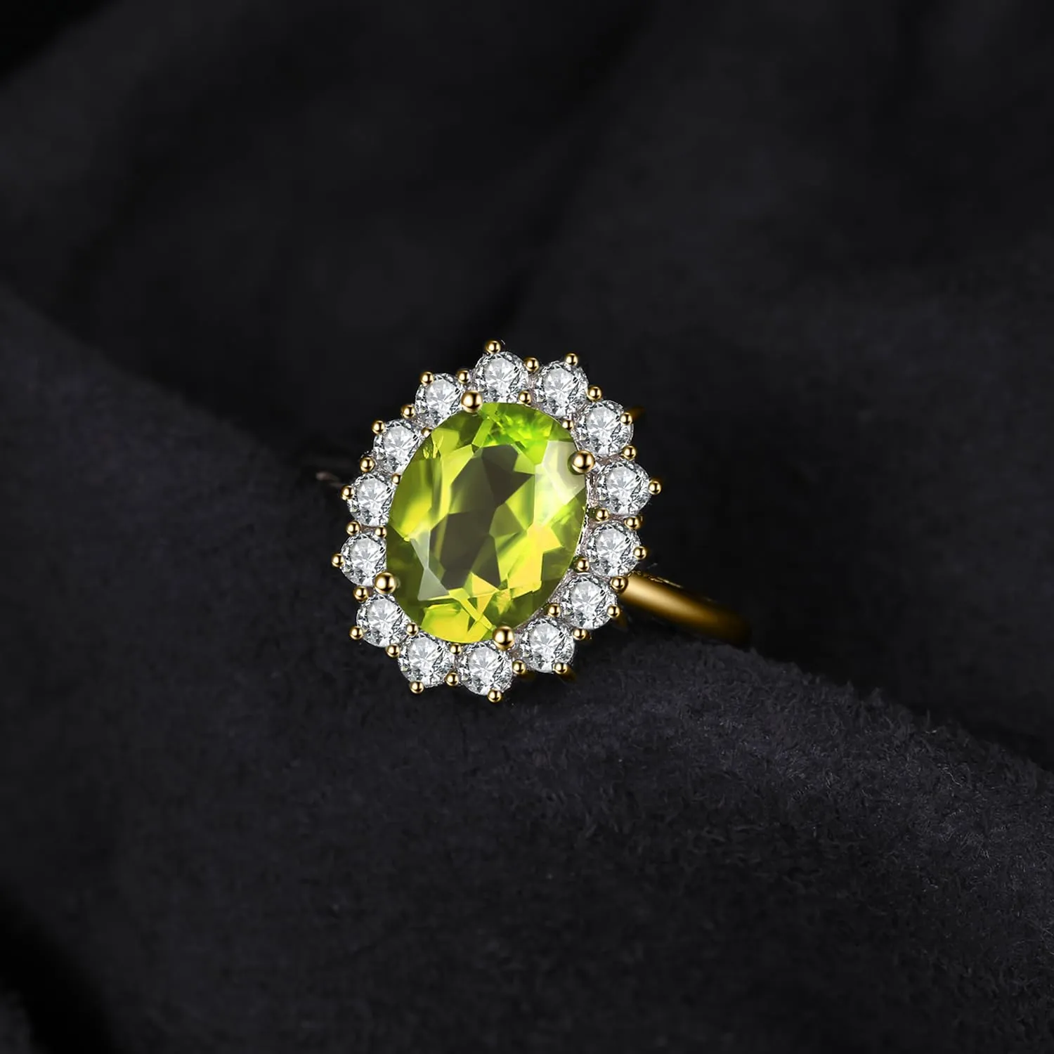 JewelryPalace Anello Halo Donna in Oro Giallo 14K con Peridoto Verde Naturale e Zirconi, Taglio Ovale, Misura 14.5 - immagine 5