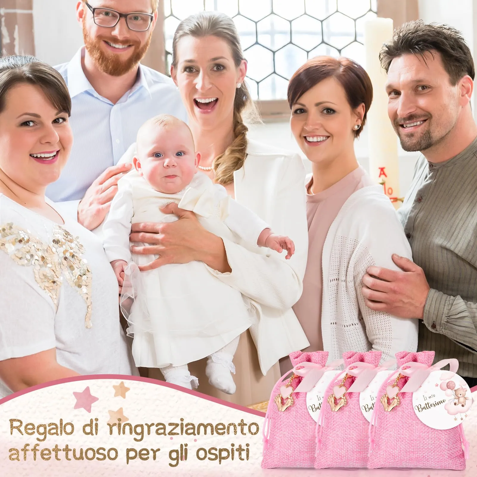 BBTO Set di Bomboniere per Battesimo, Orso, Rosa, 50 Set - immagine 5