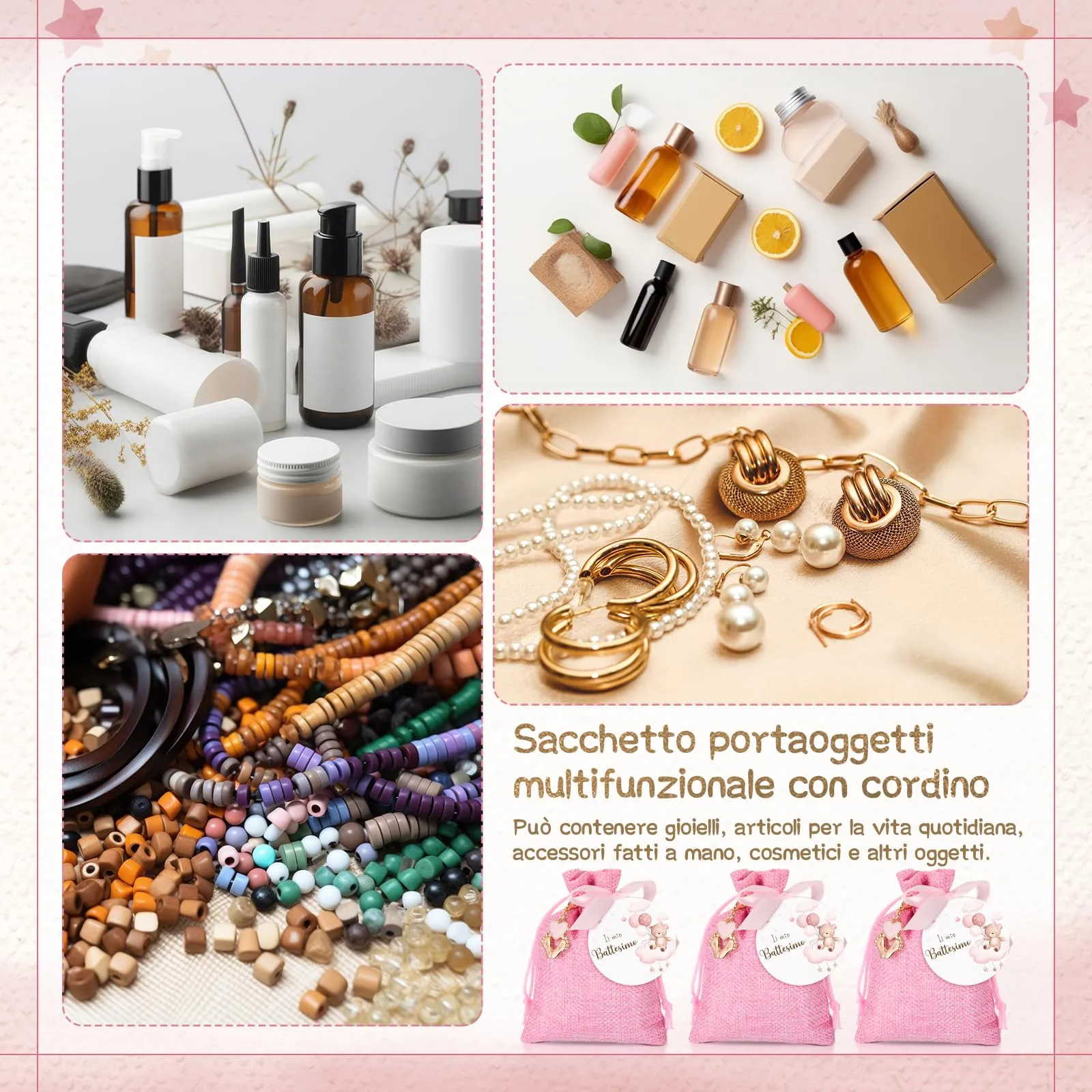 BBTO Set di Bomboniere per Battesimo, Orso, Rosa, 50 Set - immagine 6