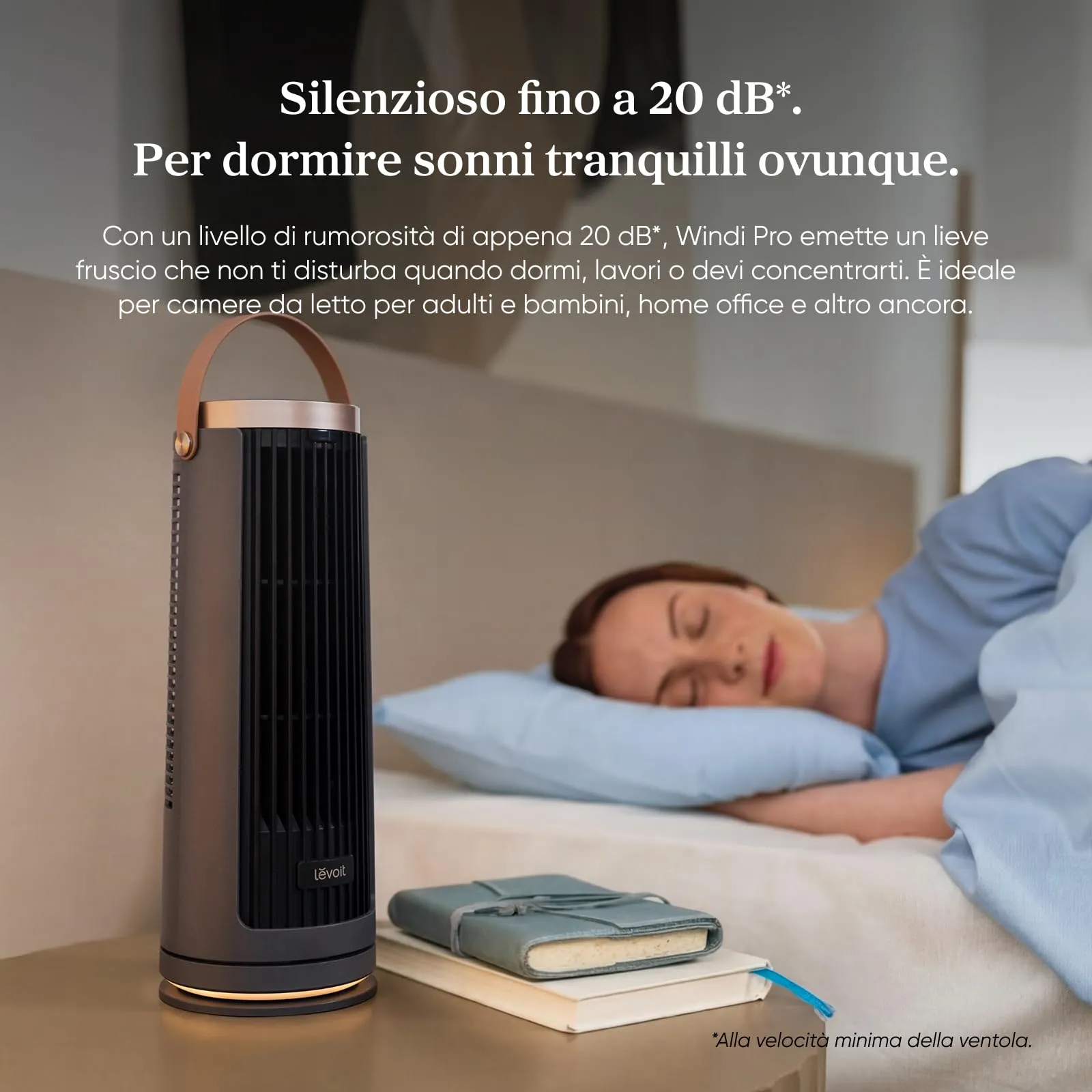 Levoit Windi Mini Pro Ventilatore a Torre Compatto Portatile, Grigio Scuro - immagine 3