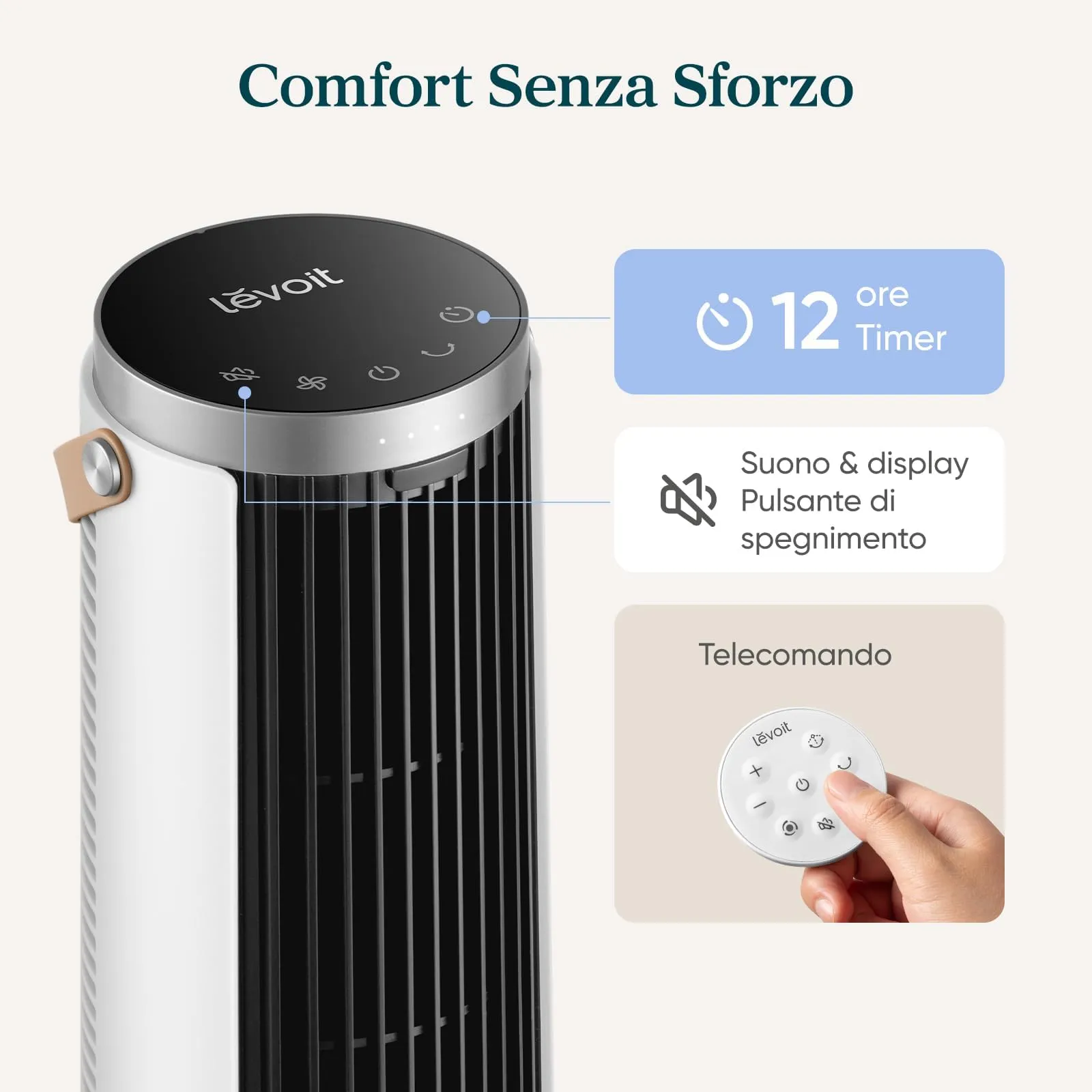 Levoit Windi Mini Pro Ventilatore a Torre Compatto Portatile, Grigio Scuro - immagine 8