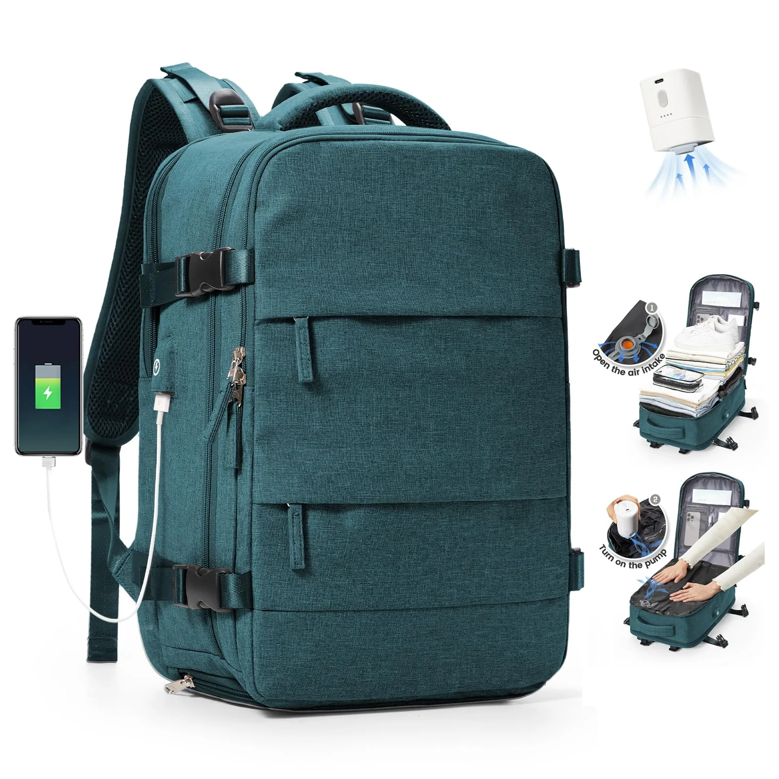 SZLX Zaino da Viaggio Sottovuoto con Pompa 40x30x20 Ryanair Wizzair Bagaglio a Mano Impermeabile con Scomparto Scarpe e Laptop 14 Pollici - immagine 1