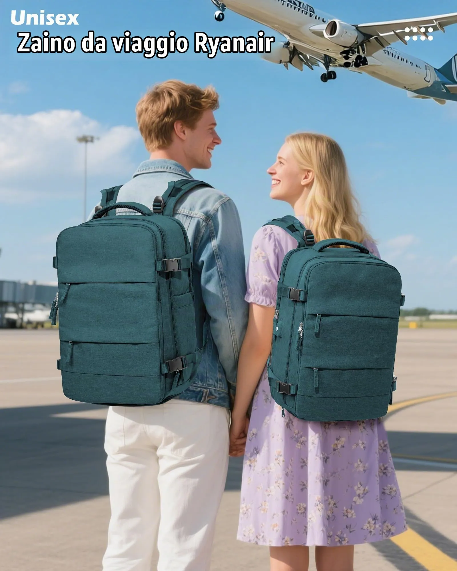 SZLX Zaino da Viaggio Sottovuoto con Pompa 40x30x20 Ryanair Wizzair Bagaglio a Mano Impermeabile con Scomparto Scarpe e Laptop 14 Pollici - immagine 3