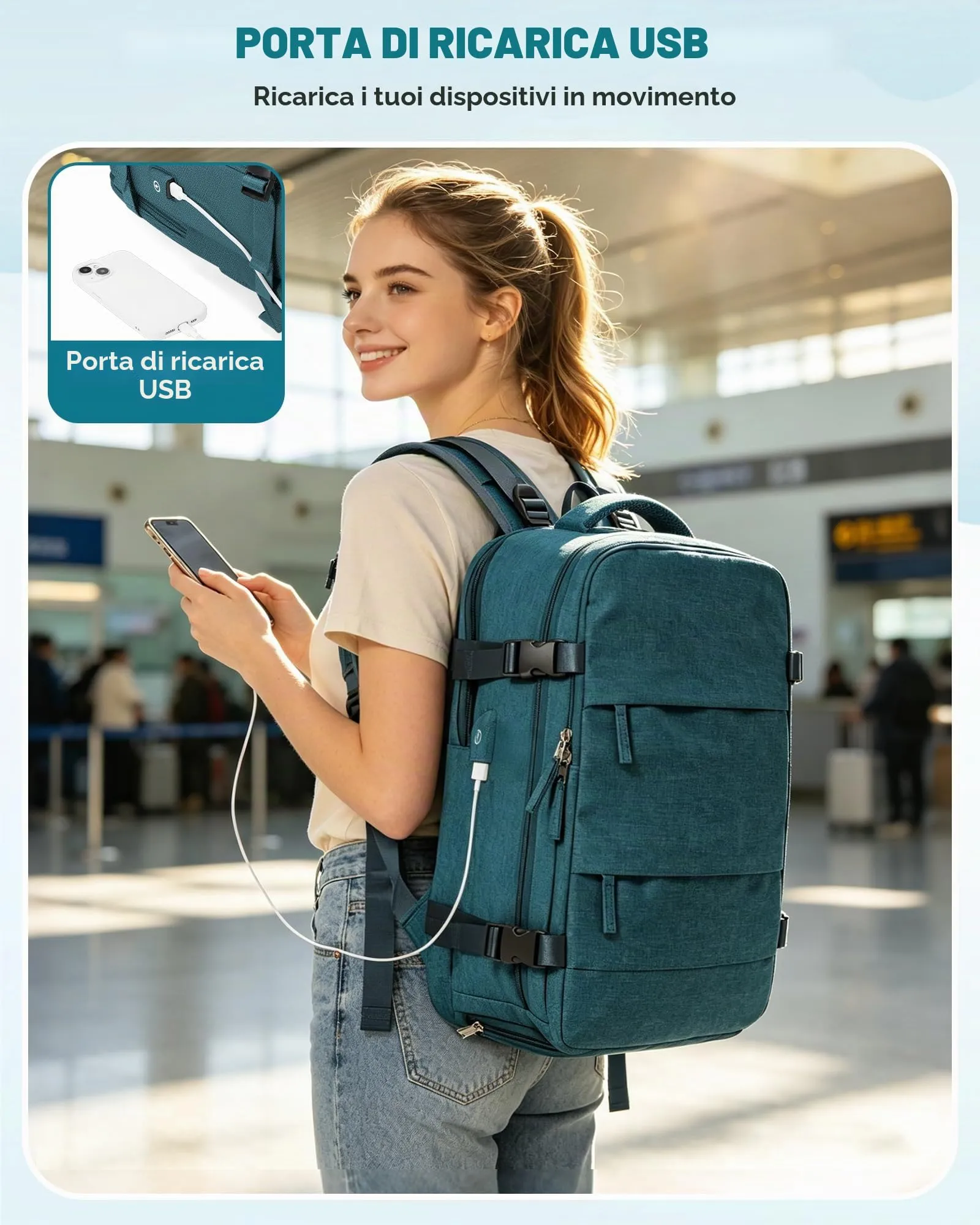 SZLX Zaino da Viaggio Sottovuoto con Pompa 40x30x20 Ryanair Wizzair Bagaglio a Mano Impermeabile con Scomparto Scarpe e Laptop 14 Pollici - immagine 9
