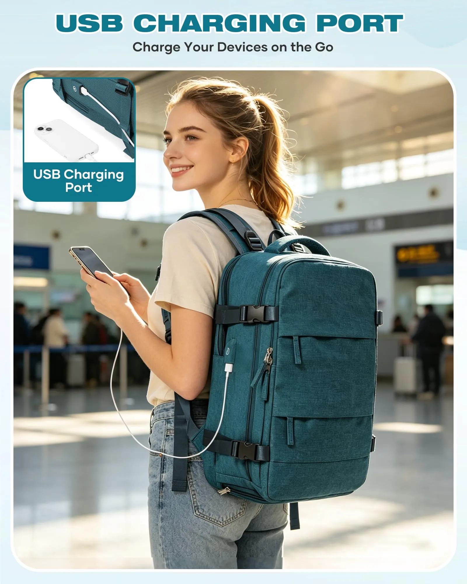 SZLX Zaino da Viaggio Sottovuoto con Pompa per Ryanair, Wizzair, Easyjet, Compatibile con Laptop 14 Pollici, con Porta Scarpe - immagine 8