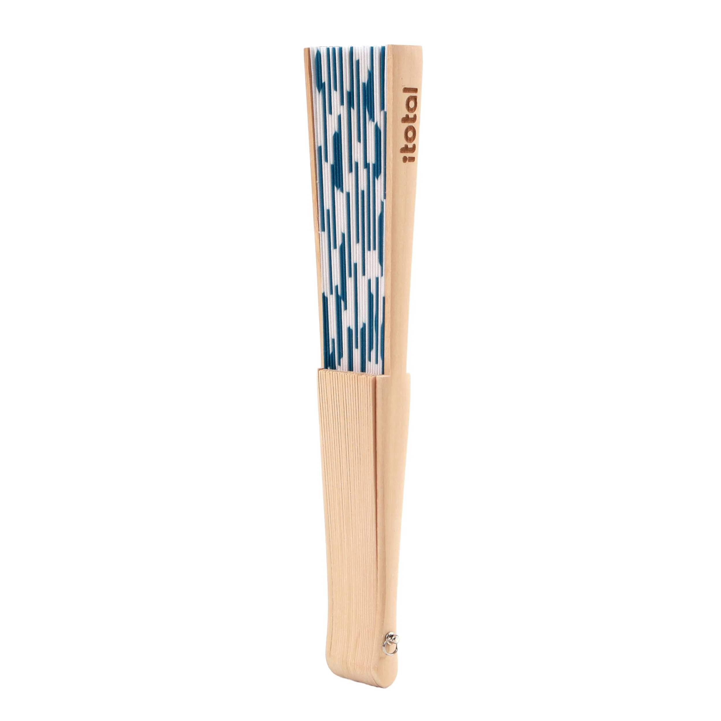 I-TOTAL Ventaglio a Mano in Legno e Tessuto, 42 x 23 cm, Pois - immagine 2