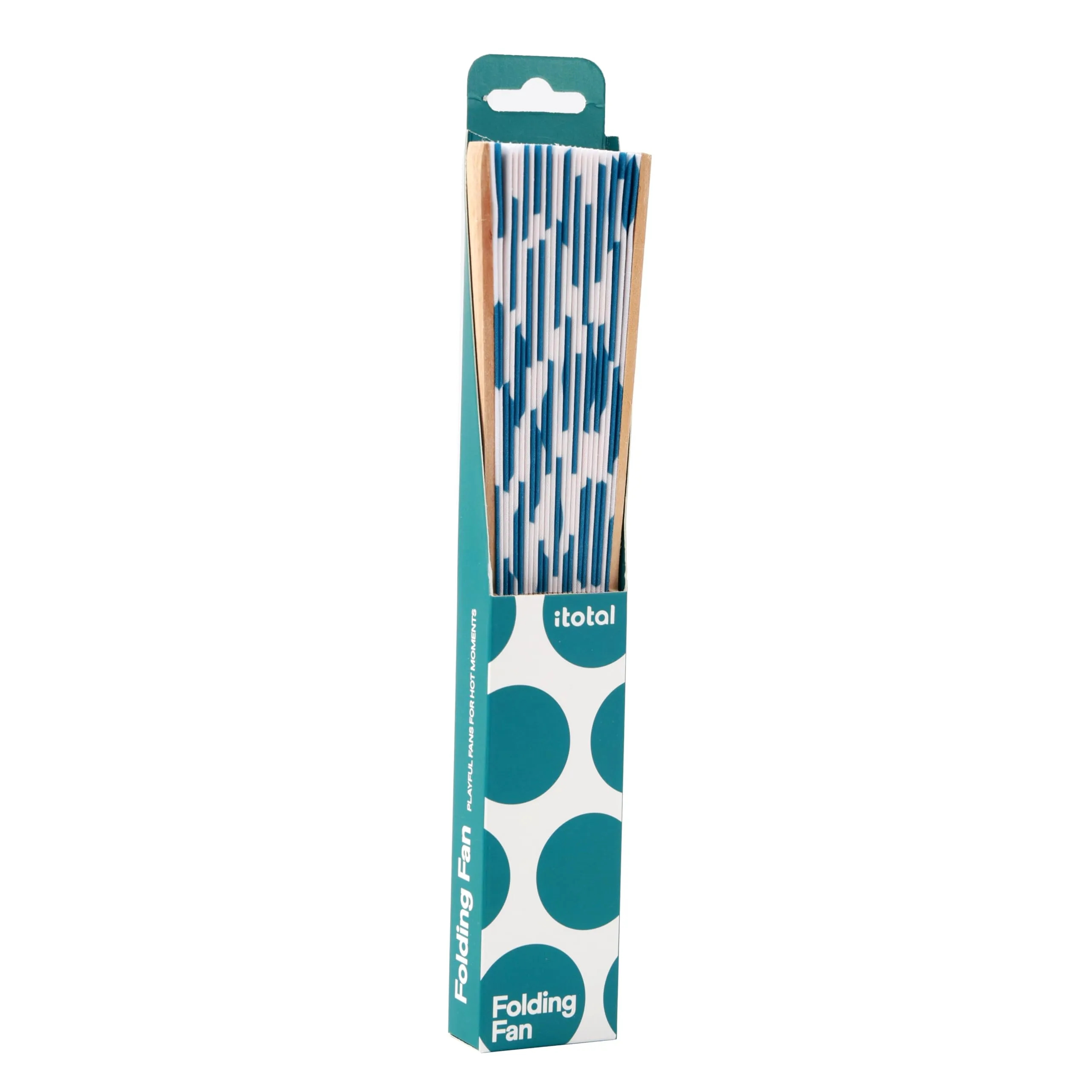I-TOTAL Ventaglio a Mano in Legno e Tessuto, 42 x 23 cm, Pois - immagine 3