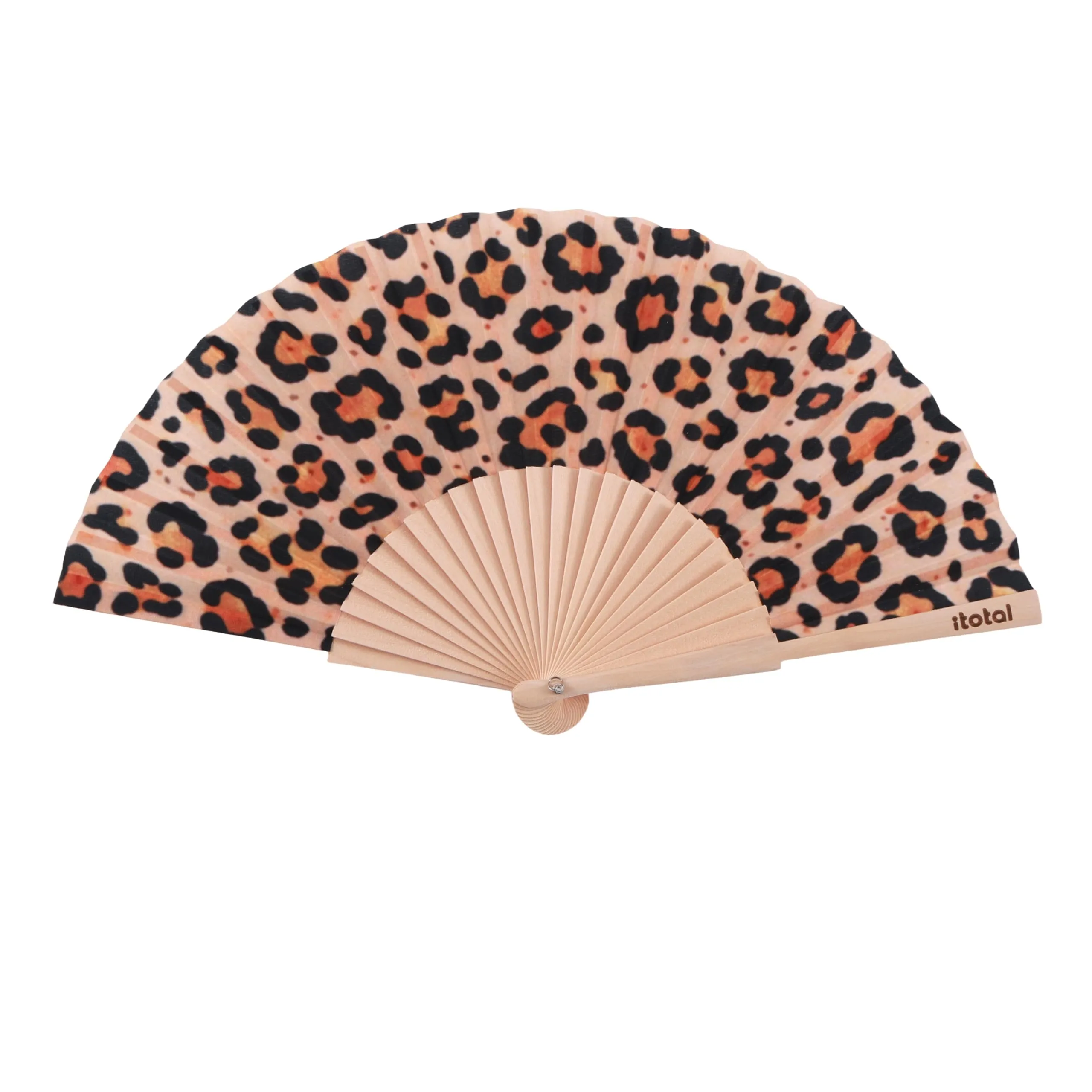 I-TOTAL Ventaglio a Mano in Legno e Tessuto, 42 x 23 cm (Leopard) - immagine 1