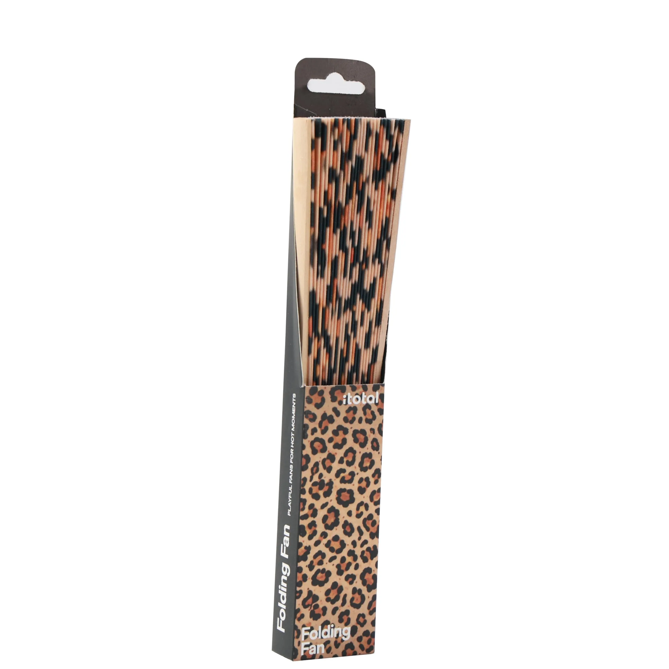 I-TOTAL Ventaglio a Mano in Legno e Tessuto, 42 x 23 cm (Leopard) - immagine 3