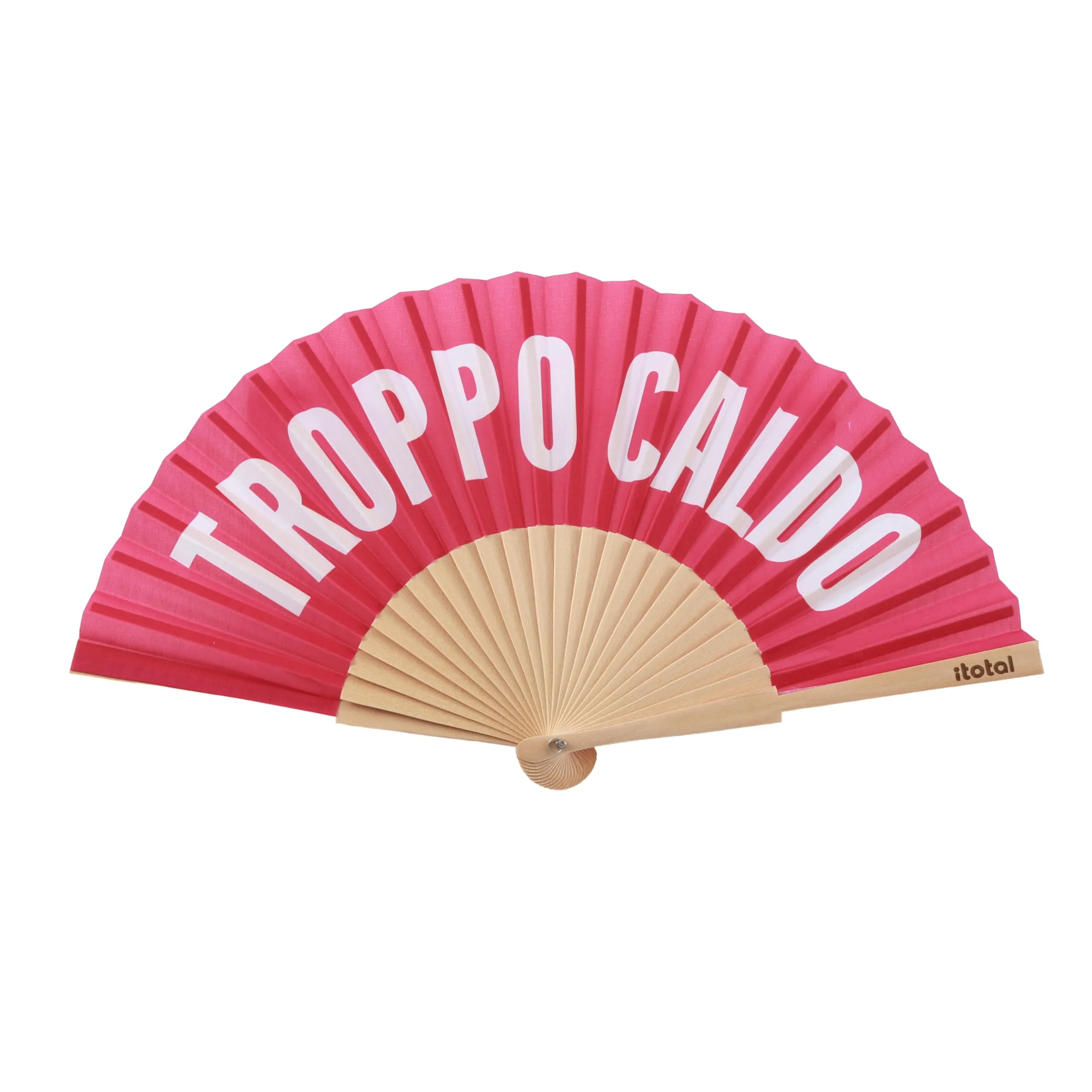 I-TOTAL Ventaglio a Mano in Legno e Tessuto, 42 x 23 cm (Troppo Caldo) - immagine 1