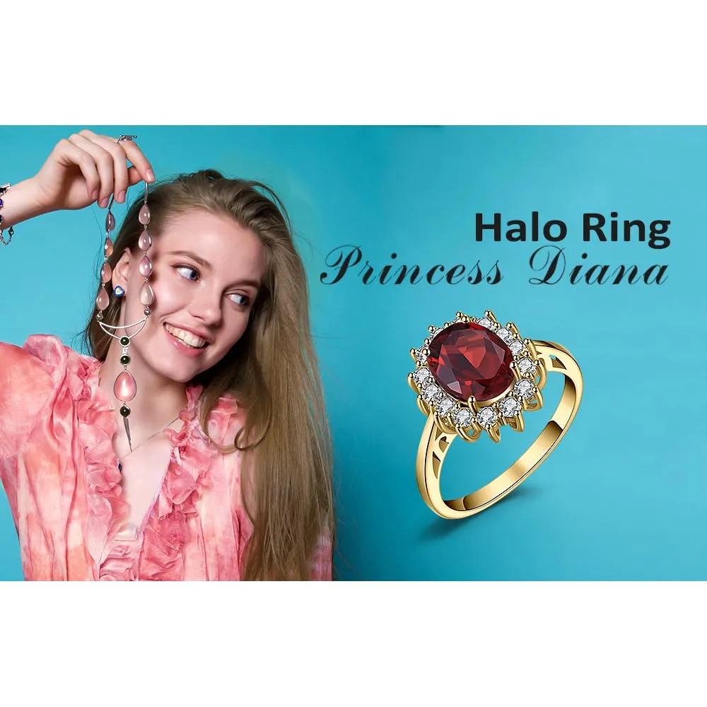 JewelryPalace Anello Halo Donna placcato oro giallo 14K Garnet Colored Cubic Zirconia, Misura 9.5 - immagine 6