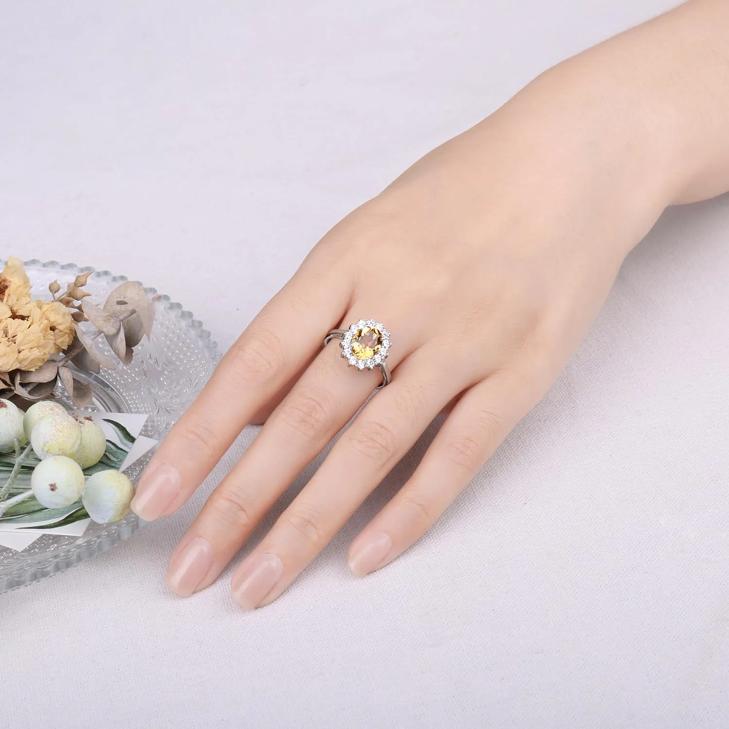 JewelryPalace Anello Halo Donna placcato oro bianco 14K Citrine Colored Nano Crystal, Misura 18.5 - immagine 4