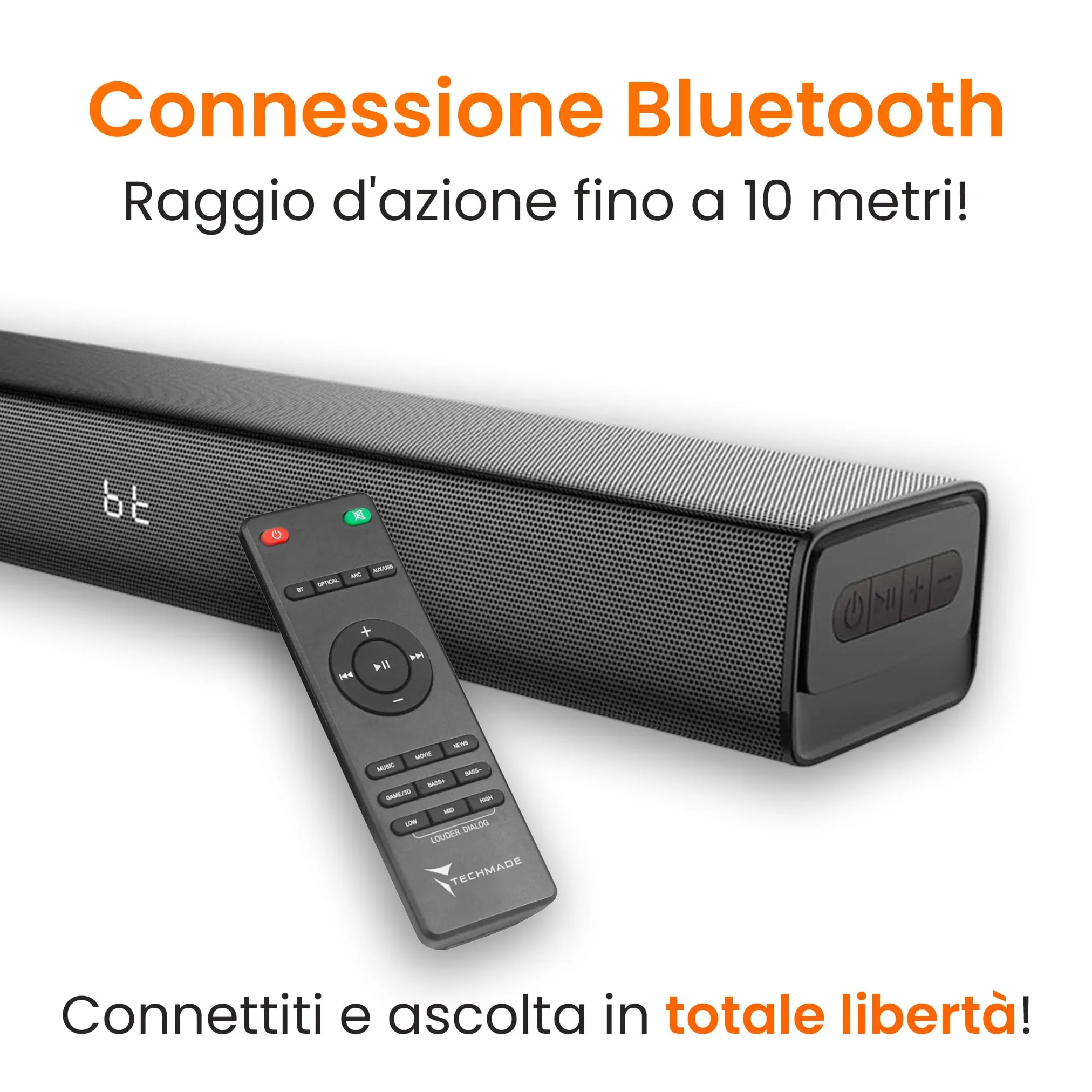 TECHMADE Soundbar TV 2.1 con Subwoofer Integrato, 80W, Bluetooth, HDMI ARC, AUX, Ottico - immagine 2