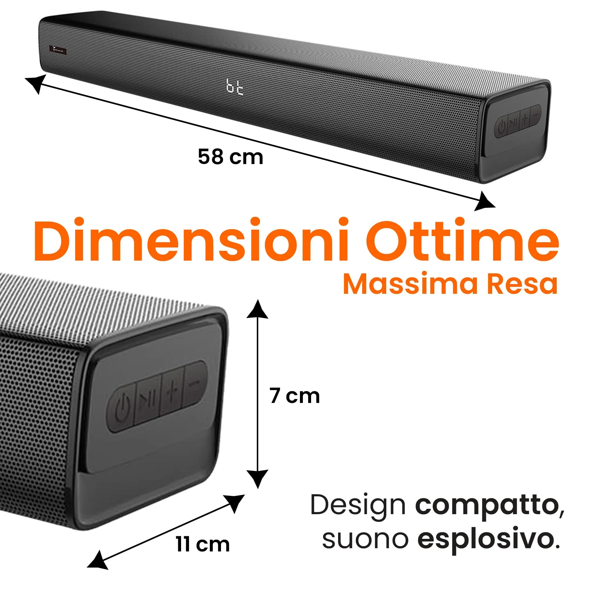 TECHMADE Soundbar TV 2.1 con Subwoofer Integrato, 80W, Bluetooth, HDMI ARC, AUX, Ottico - immagine 3
