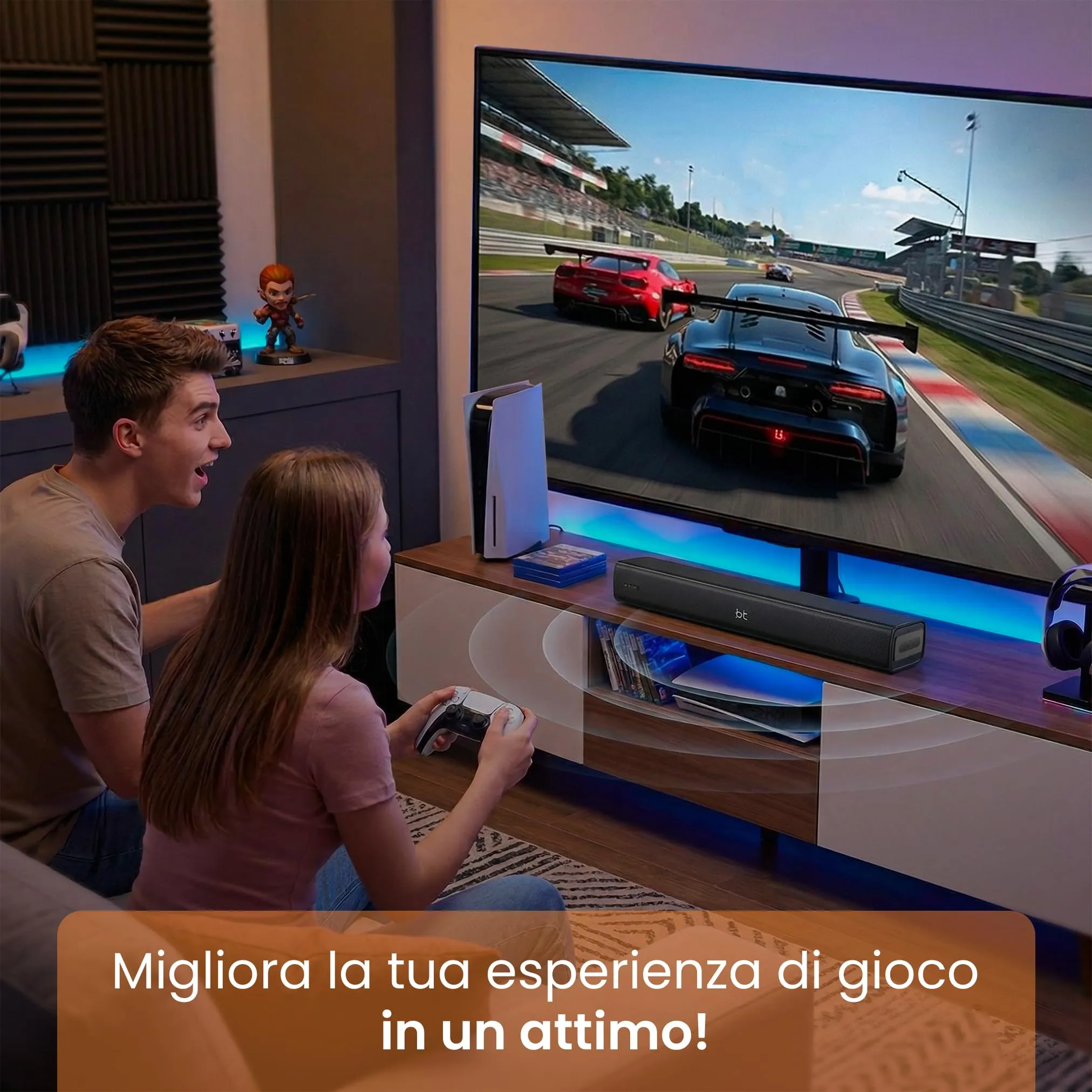 TECHMADE Soundbar TV 2.1 con Subwoofer Integrato, 80W, Bluetooth, HDMI ARC, AUX, Ottico - immagine 7