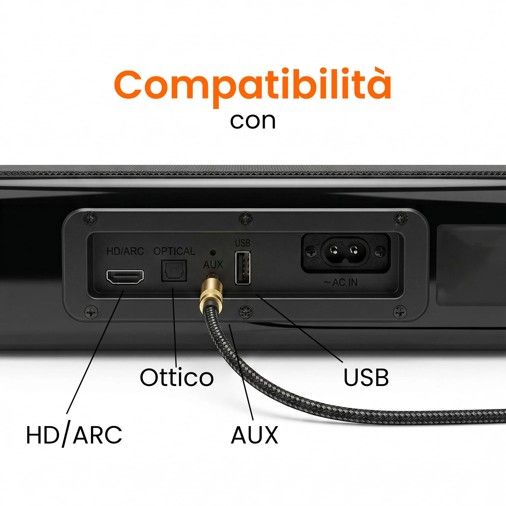 TECHMADE Soundbar TV 2.1 con Subwoofer Integrato, 80W, Bluetooth, HDMI ARC, AUX, Ottico - immagine 8