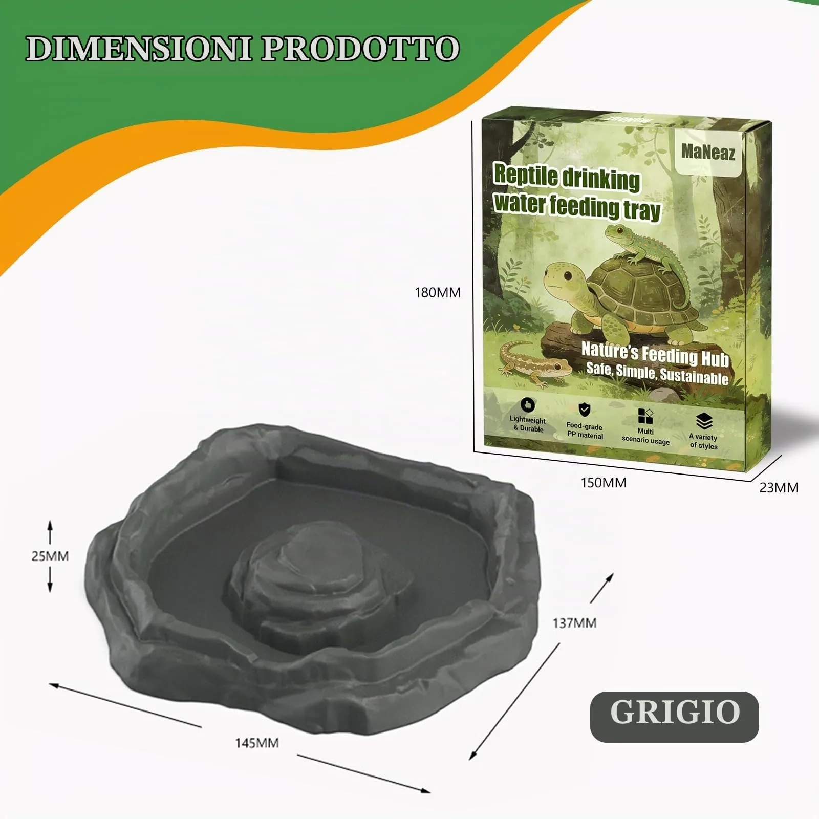 MaNeaz Ciotola Abbeveratoio e Bacino Alimentare per Tartarughe di Terra, Geco e Serpenti (E) - immagine 2