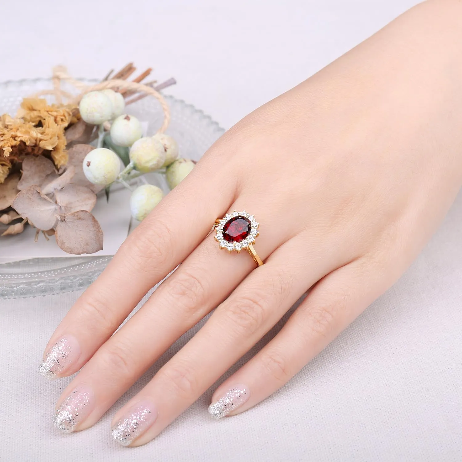 JewelryPalace Anello Halo Donna Placcato Oro Giallo 14K Garnet Colored Cubic Zirconia, Misura 17 - immagine 4