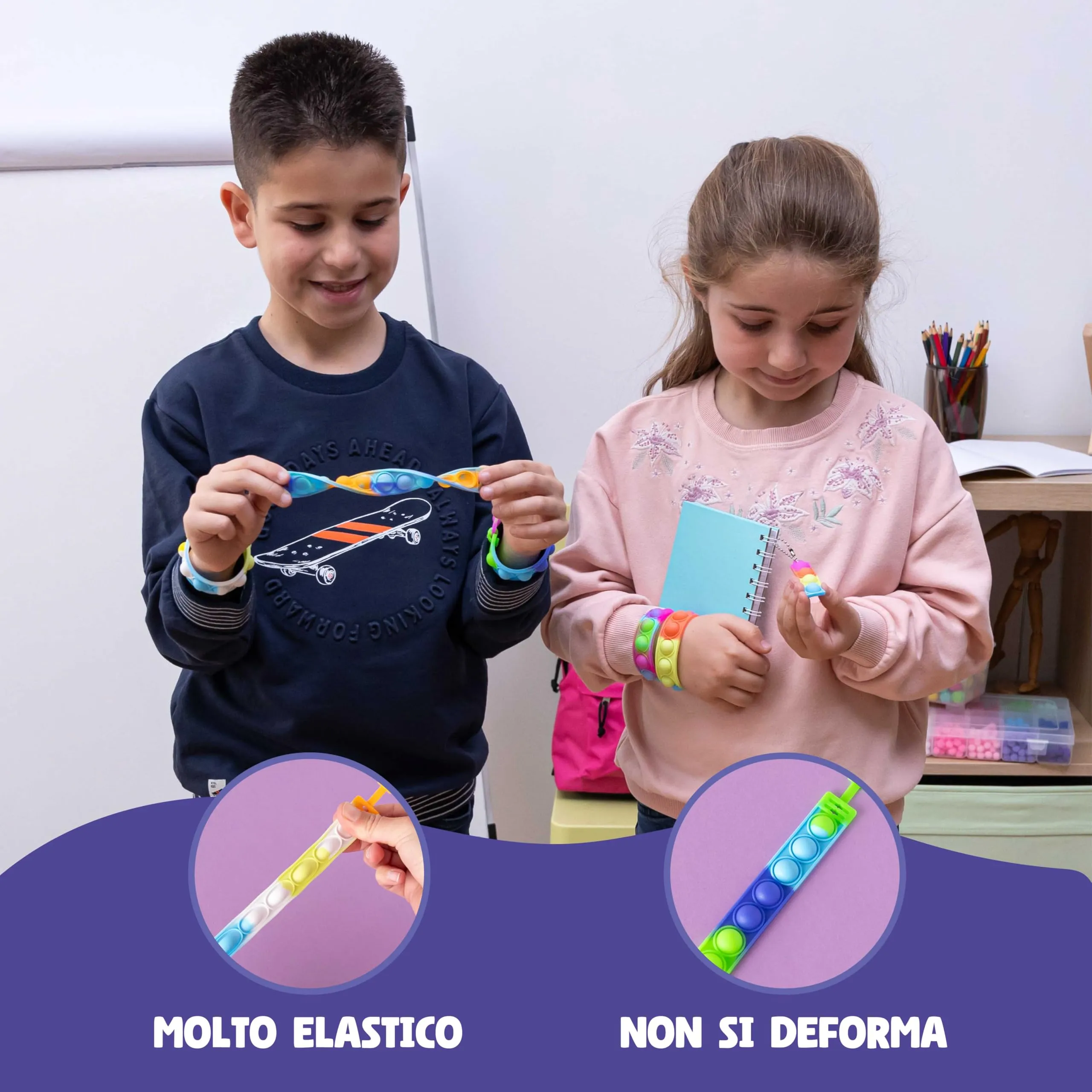 BONNYCO Pop It Braccialetti e Portachiavi, Set da 60 Pezzi, Multicolore - immagine 5