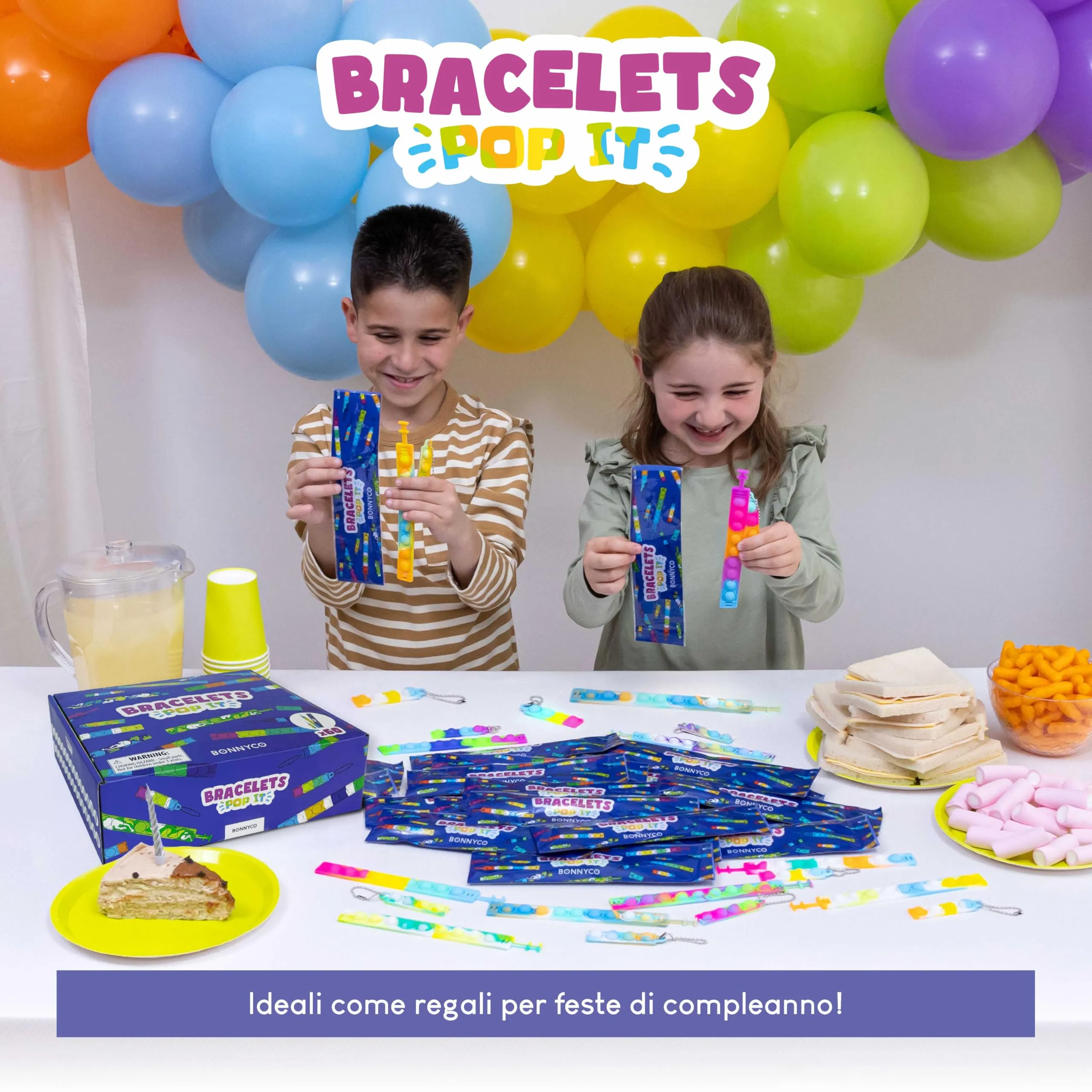 BONNYCO Pop It Braccialetti e Portachiavi, Set da 60 Pezzi, Multicolore - immagine 9